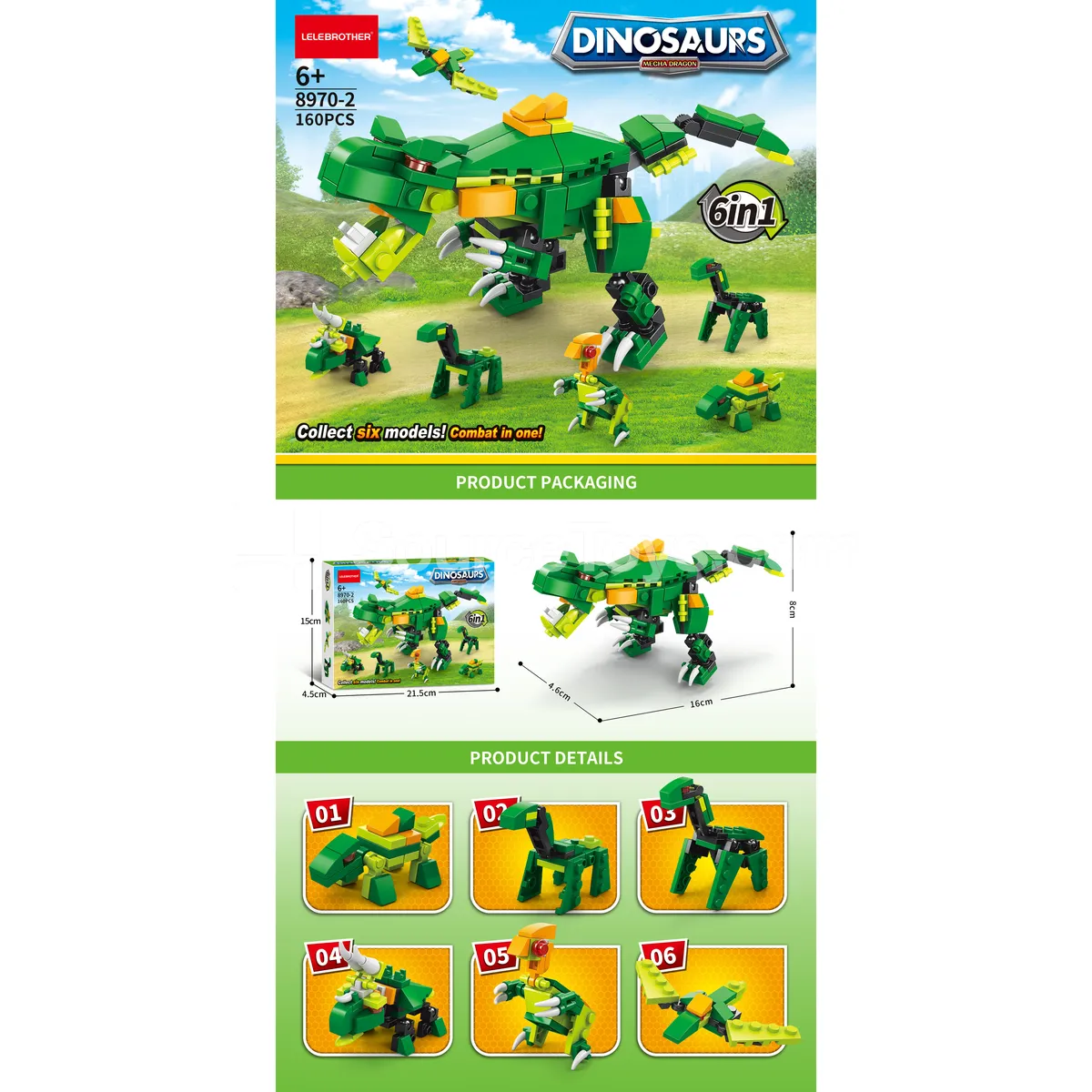 Dinosaur 6-in-1 Building Blocks Set 160PCS Dinosaur 6-in-1 Building Blocks Set 160PCS