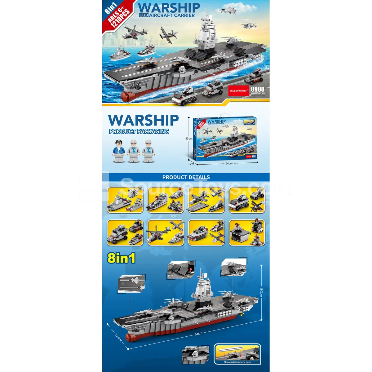 8-in-1 Aircraft Carrier Building Set (55 cm, 1218 PCS)