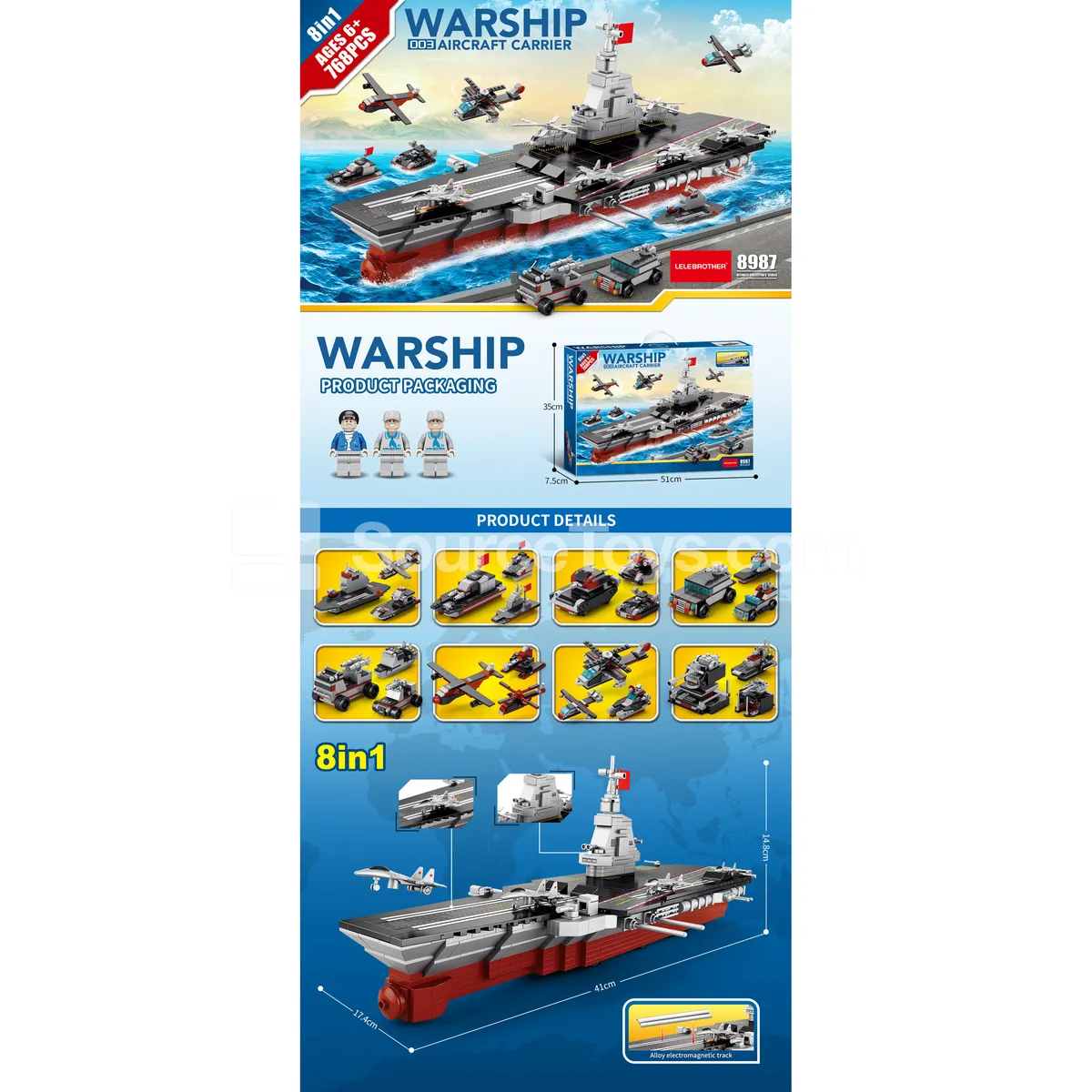 8-in-1 Aircraft Carrier Building Set (16 inch) 768 PCS