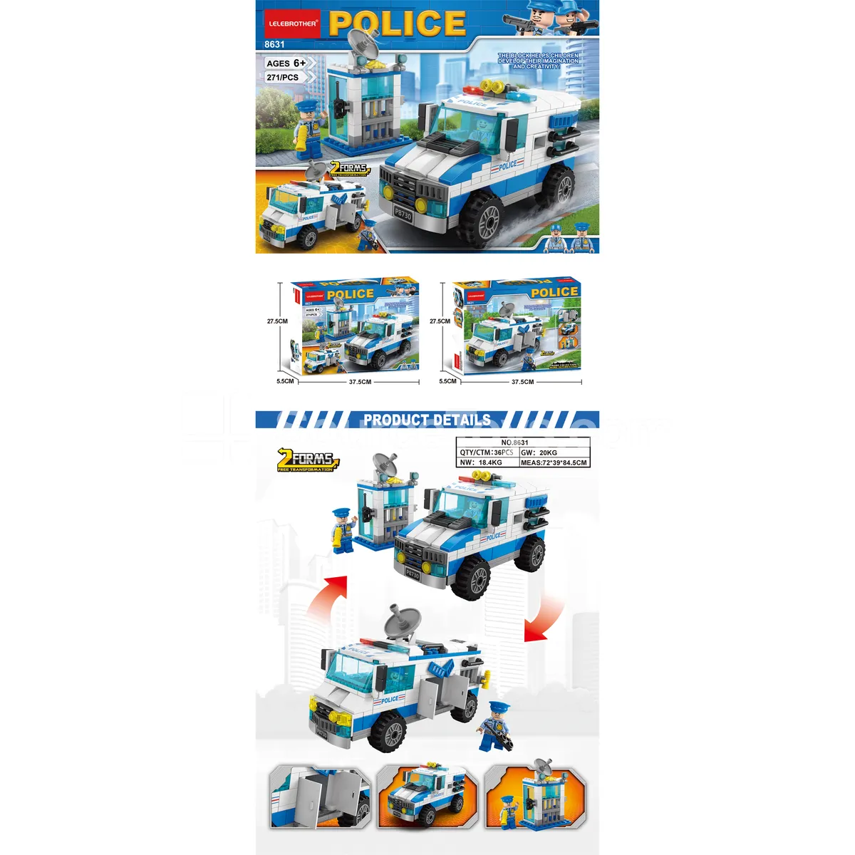 Police Armored Transport Vehicle 271pcs Building Blocks Set