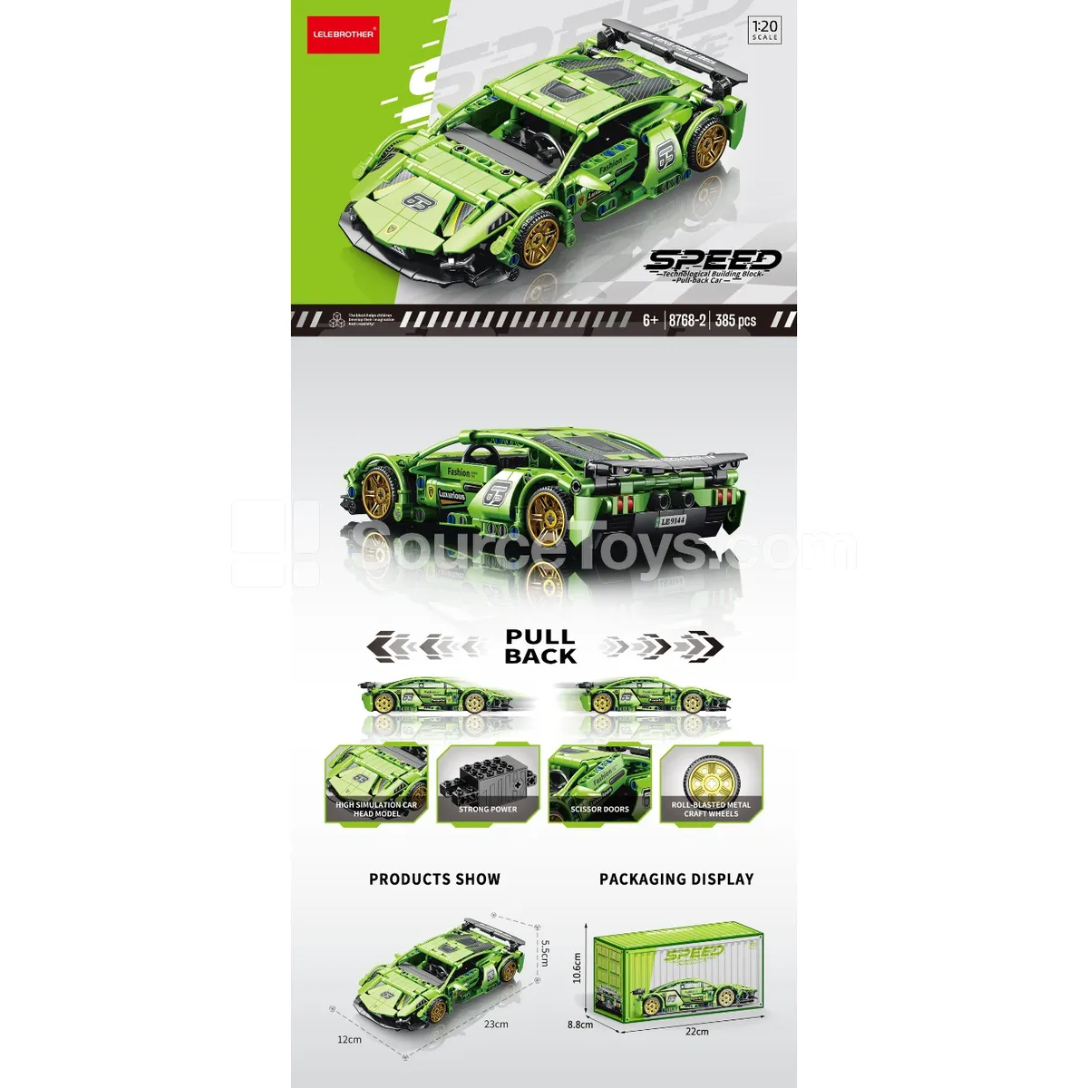 1:20 Green Pullback Car, 385pcs 1:20 Green Pullback Car, 385pcs