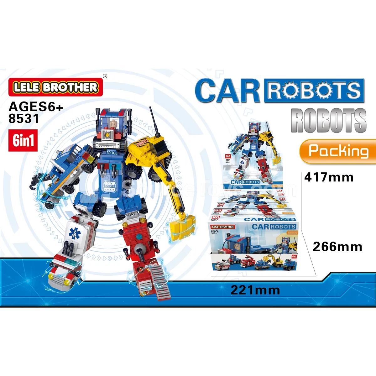 6-in-1 Car Robot Building Blocks Set, 482 Pcs, 6 Styles Assorted 6-in-1 Car Robot Building Blocks Set, 482 Pcs, 6 Styles Assorted