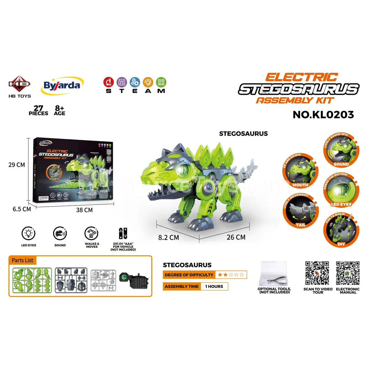 Electric Stegosaurus Plastic Sheet Assembly Kit (STEAM Science Experiment, DIY, Educational, Building Blocks, Dinosaur) Electric Stegosaurus Plastic Sheet Assembly Kit (STEAM Science Experiment, DIY, Educational, Building Blocks, Dinosaur)