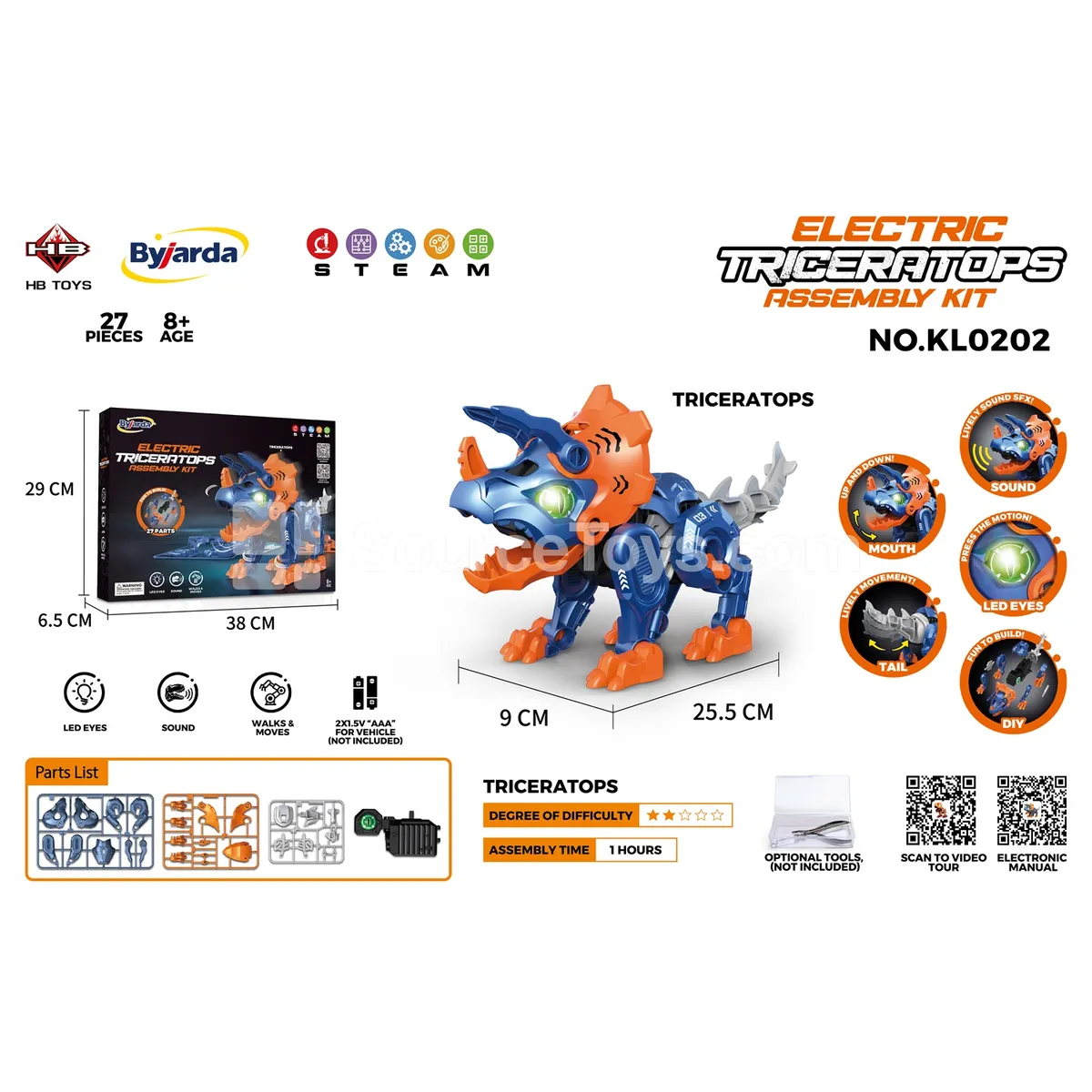 Electric Triceratops Plastic Sheet Assembly Kit (STEAM Science Experiment, DIY, Educational, Programming, Building Blocks) Electric Triceratops Plastic Sheet Assembly Kit (STEAM Science Experiment, DIY, Educational, Programming, Building Blocks)