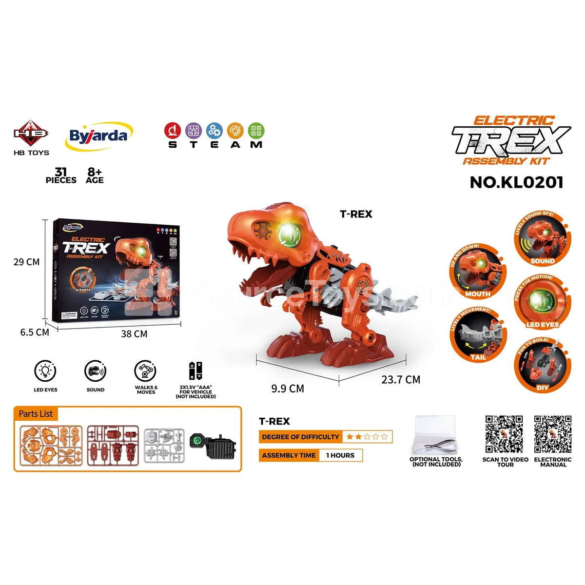 Electric T-Rex DIY Assembly Educational Toy (STEAM Science Kit, Plastic Sheet Packaging) Electric T-Rex DIY Assembly Educational Toy (STEAM Science Kit, Plastic Sheet Packaging)