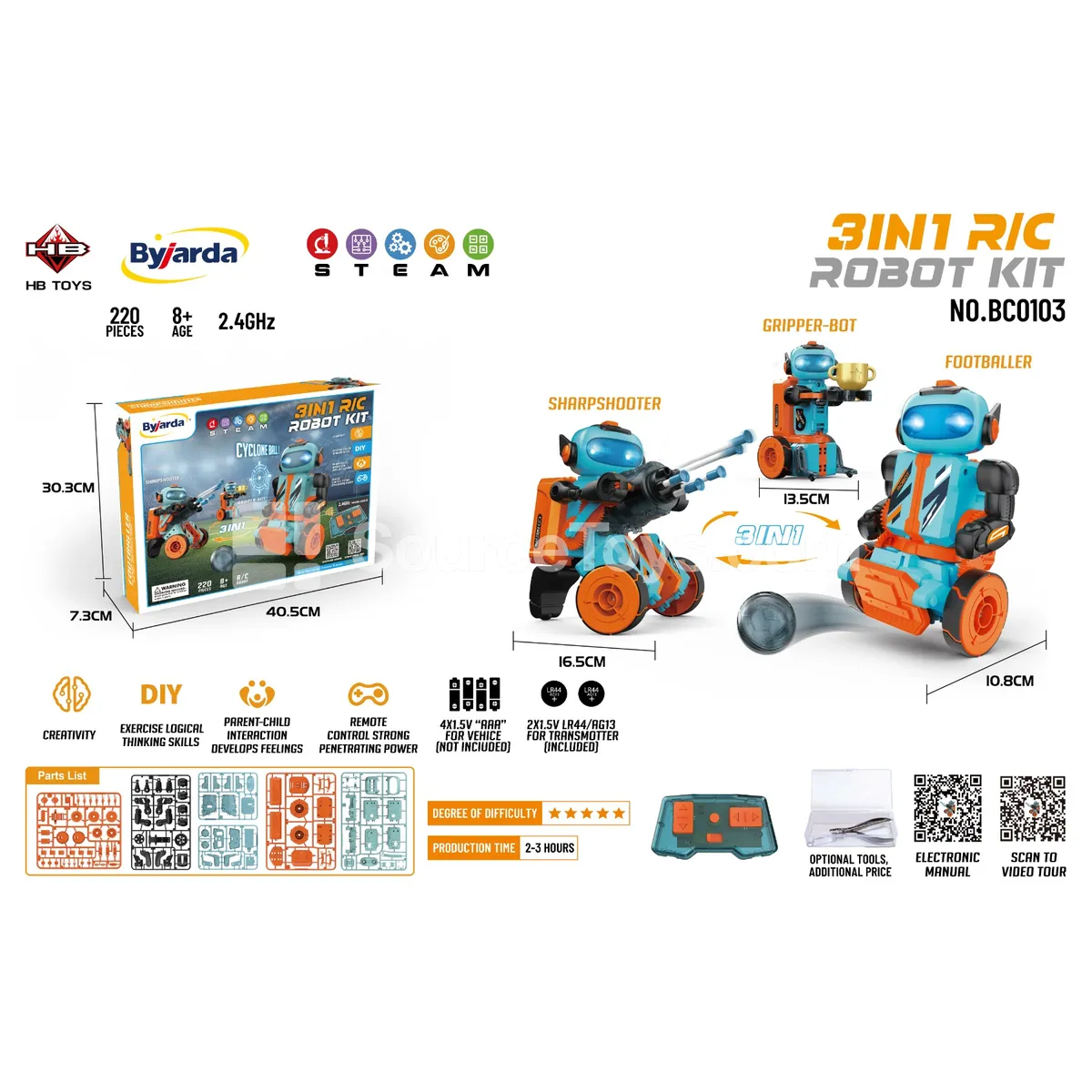 3-in-1 Remote Control Robot (2.4GHz, DIY Assembly, Educational Building Set) 3-in-1 Remote Control Robot (2.4GHz, DIY Assembly, Educational Building Set)