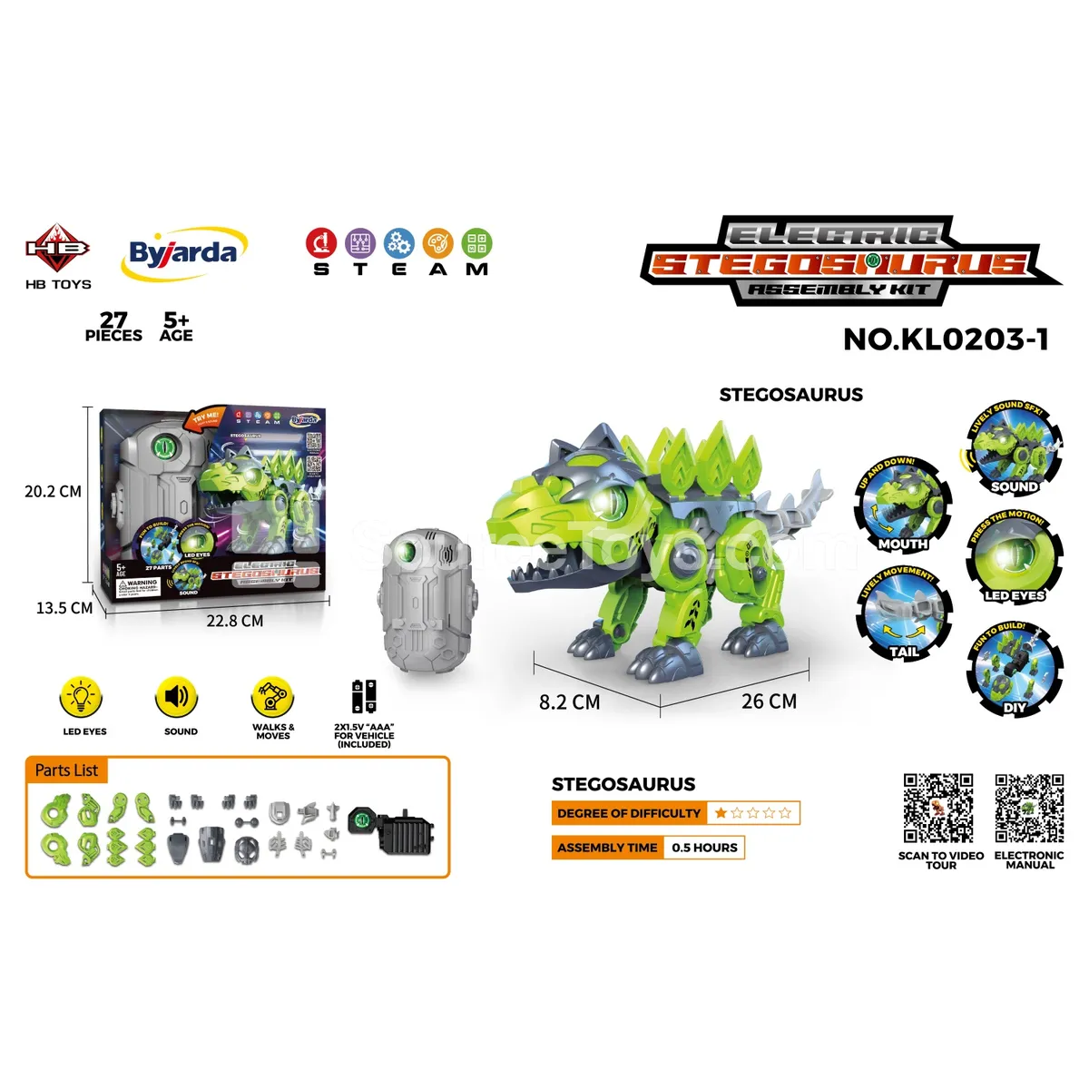 Electric Stegosaurus Assembly Kit (STEAM Educational Building Toy)