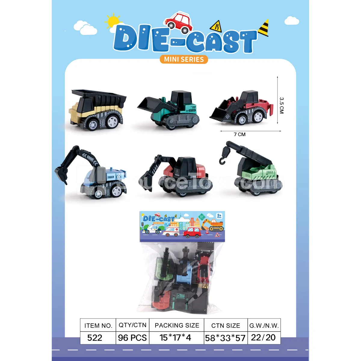 Mini Pull-Back Alloy Construction Vehicles 6 Styles in PVC Bag Mini Pull-Back Alloy Construction Vehicles 6 Styles in PVC Bag