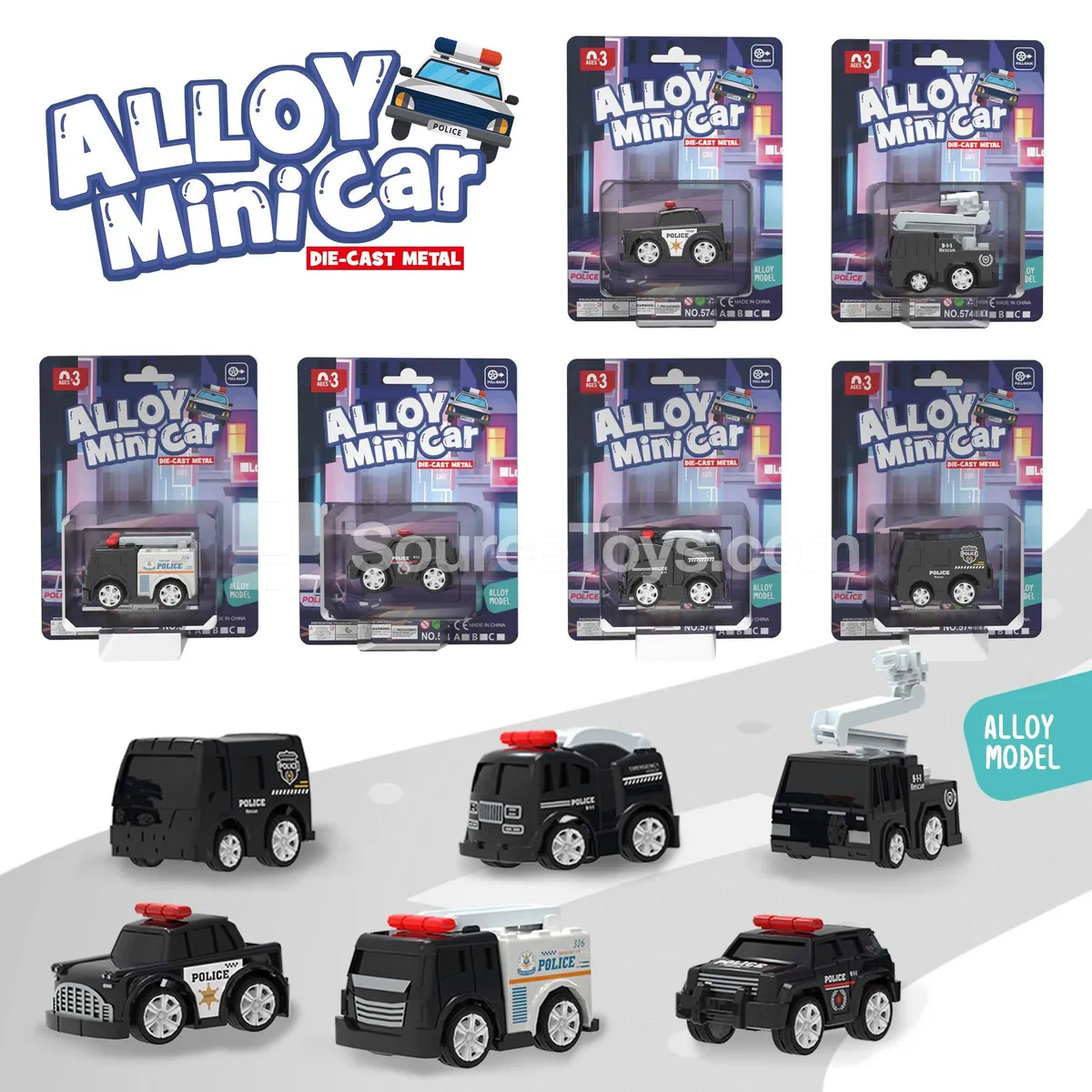 Mini Alloy Cartoon Police Car Set with Blister Card Mini Alloy Cartoon Police Car Set with Blister Card