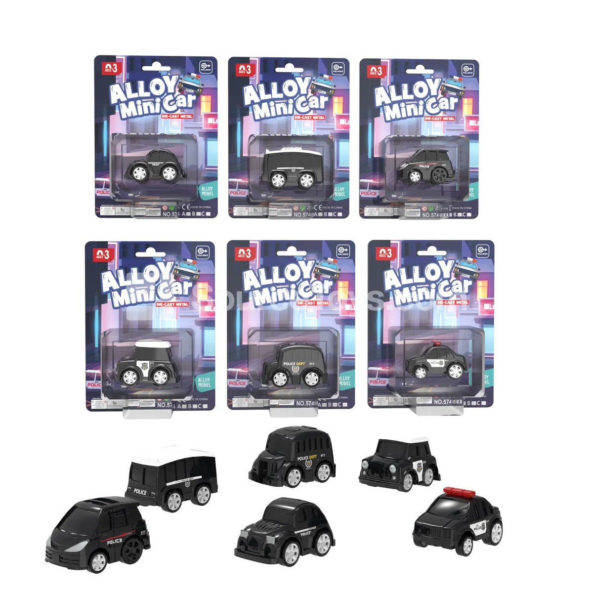 Q-version Alloy Car Cartoon Police Car Set with Blister Card Q-version Alloy Car Cartoon Police Car Set with Blister Card