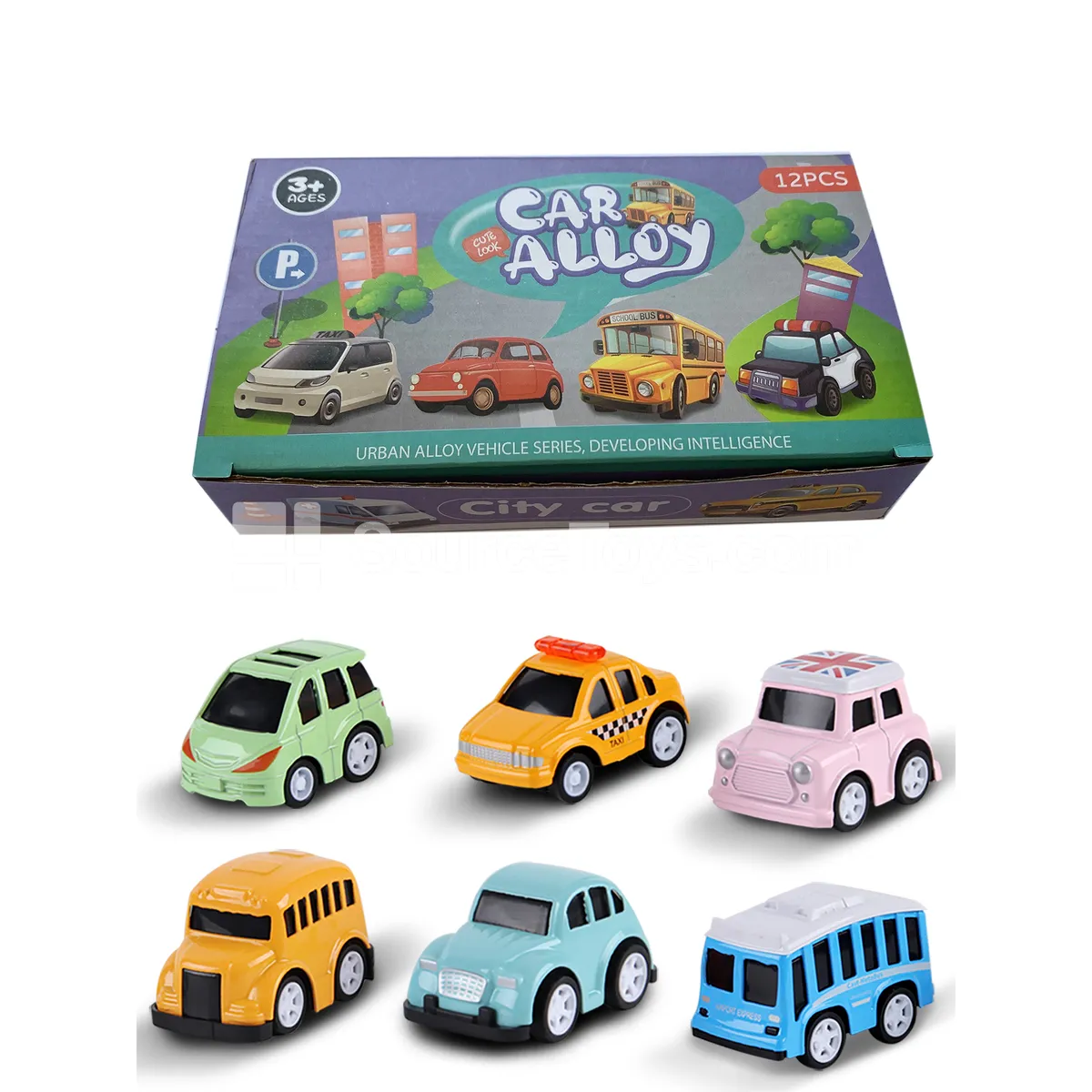 12-Pack Sealed Box of Mini Alloy Cartoon City Vehicles