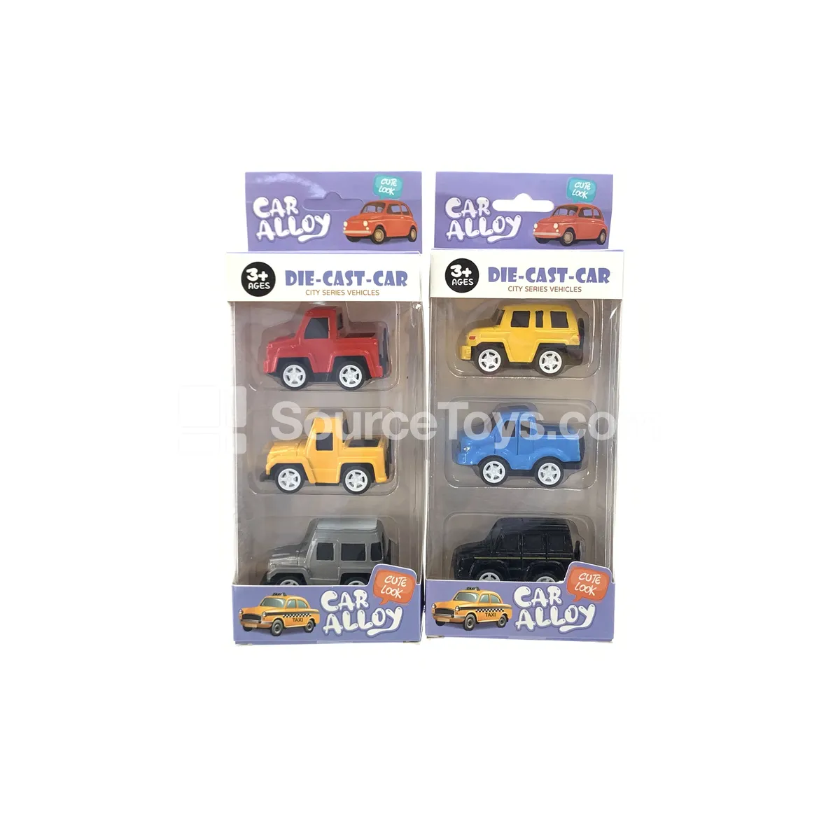 Q-Style Alloy Friction City Pickup Off-Road Car Jeep 3-Pack