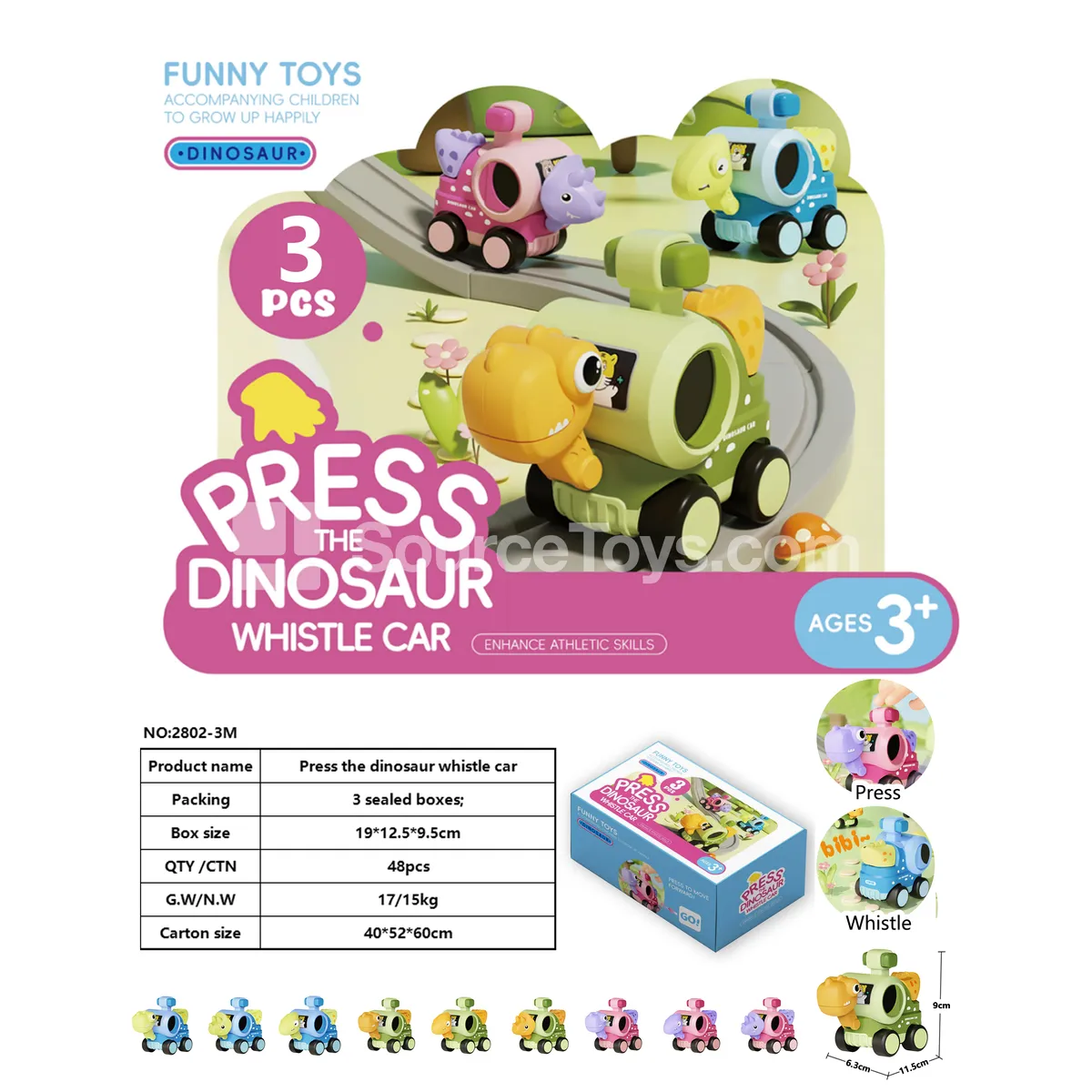 Press Dinosaur Whistle Car 3-Pack Sealed Box Press Dinosaur Whistle Car 3-Pack Sealed Box