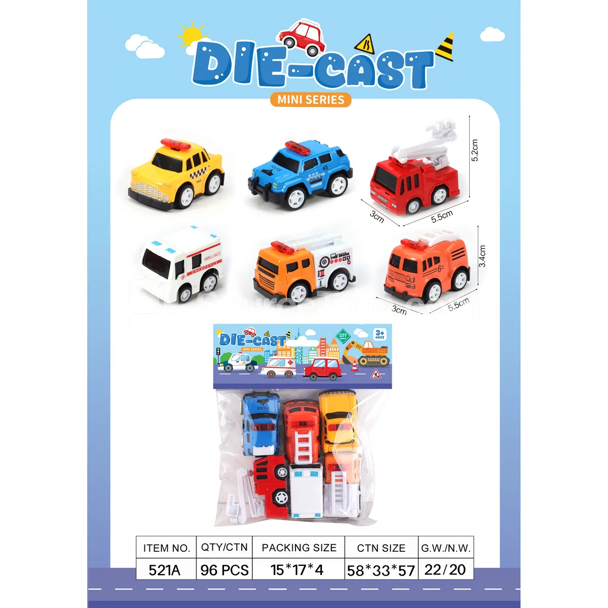 Q-Style Pull-Back Alloy Rescue Water Spray Vehicles 6 Styles PVC Bag