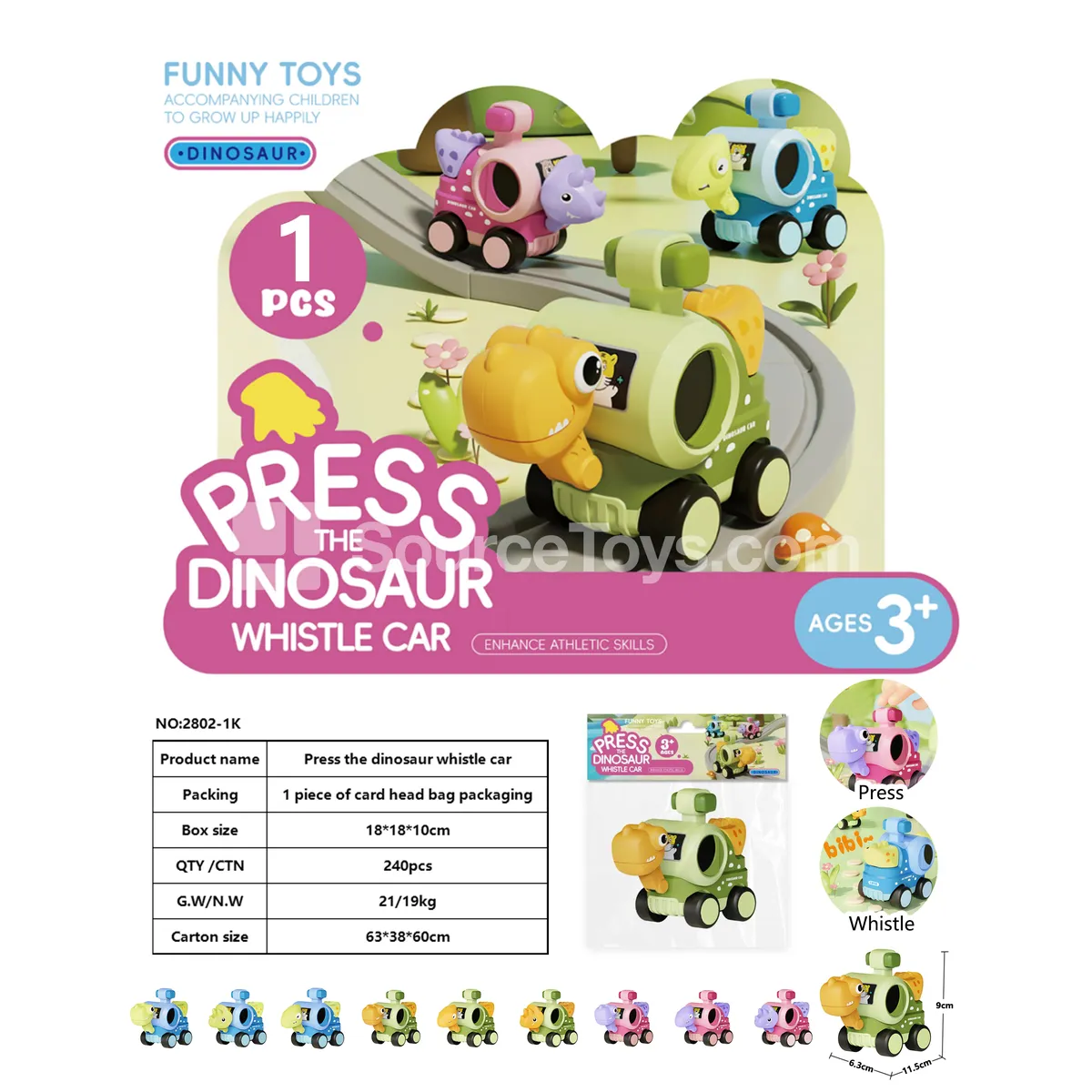 Press Dinosaur Whistle Car Press Dinosaur Whistle Car
