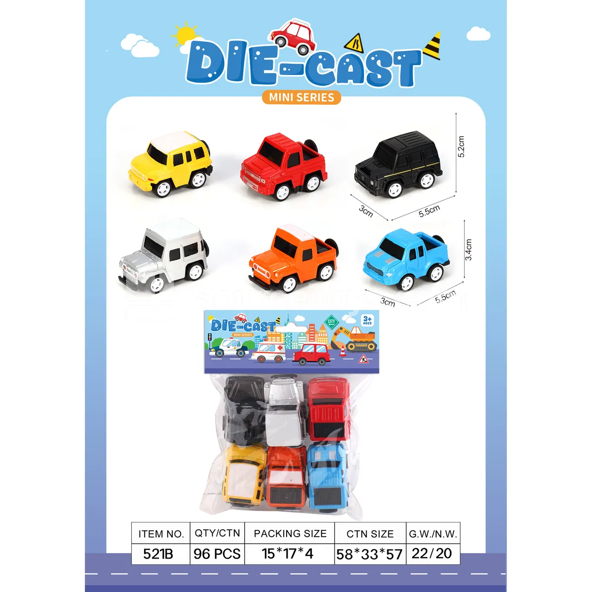 Mini Pull-Back Alloy Toy Cars 6 Styles in PVC Bag
