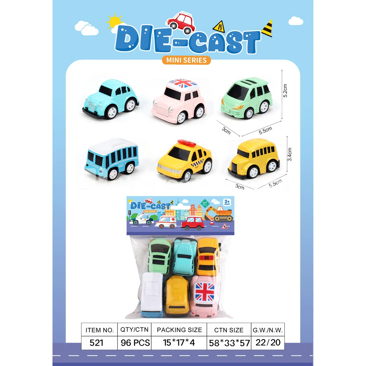 Q-Style Pull-Back Alloy City Bus Taxi School Car 6 Styles PVC Header Bag