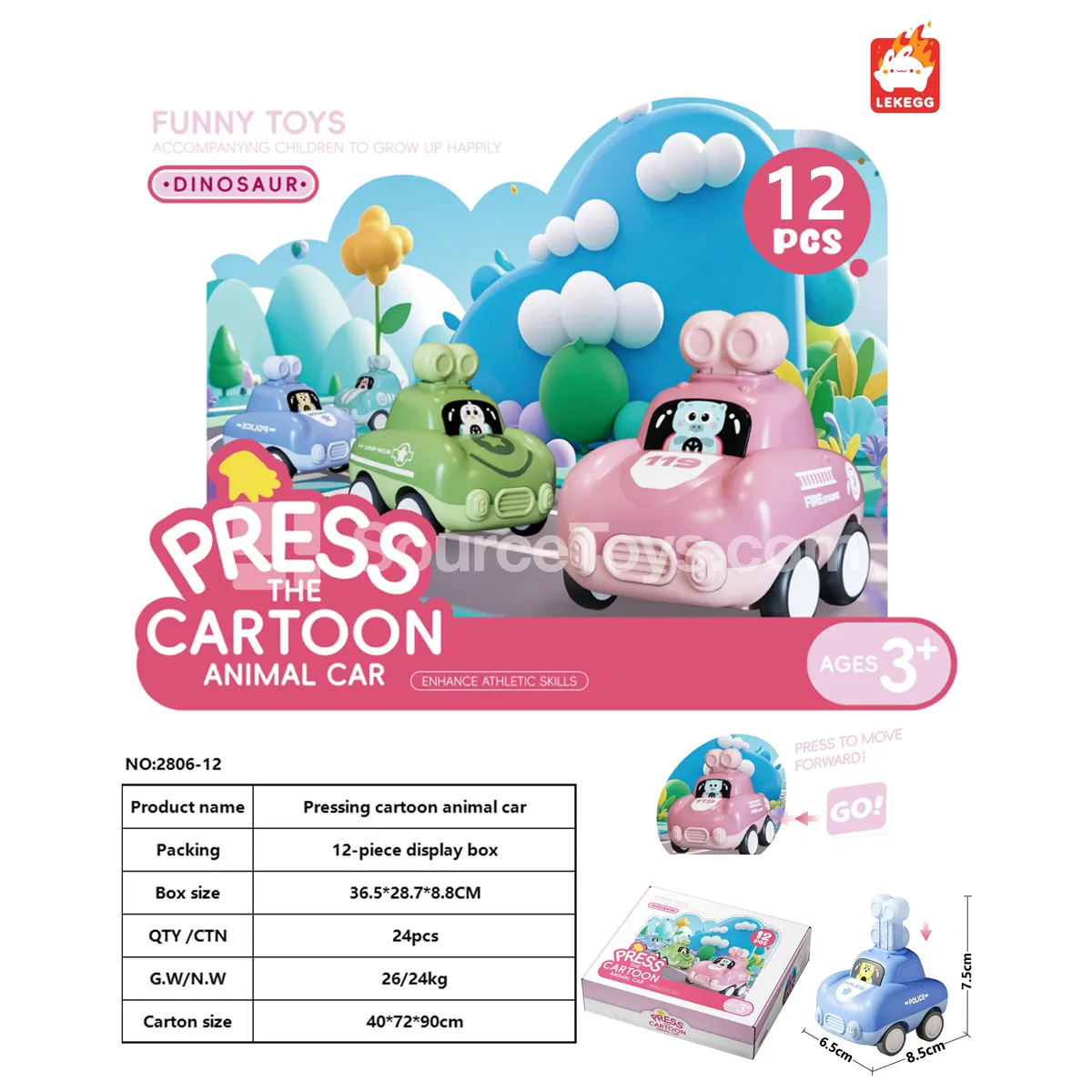 Push Cartoon Animal Vehicles 12-Piece Display Box Push Cartoon Animal Vehicles 12-Piece Display Box