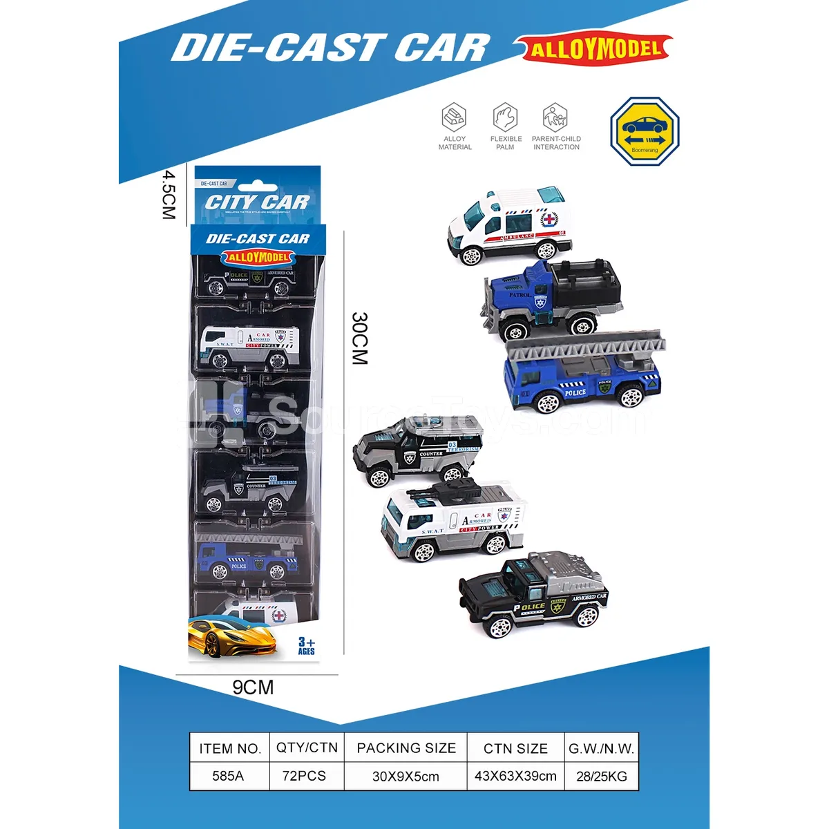 Simulated City Ambulance Police Car Armored Vehicle Alloy Car with Window Building Block Box