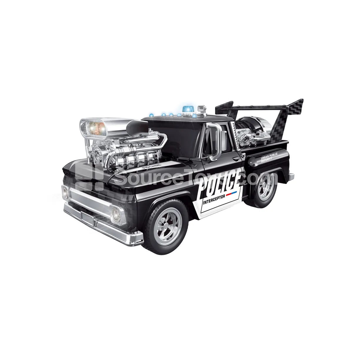 Friction Powered Touch-Activated Alloy Spray Police Pickup Truck