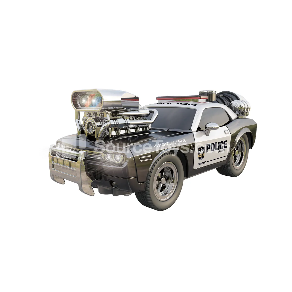 Friction-Powered Touch-Activated Alloy Spray Police Car with Lights & Music