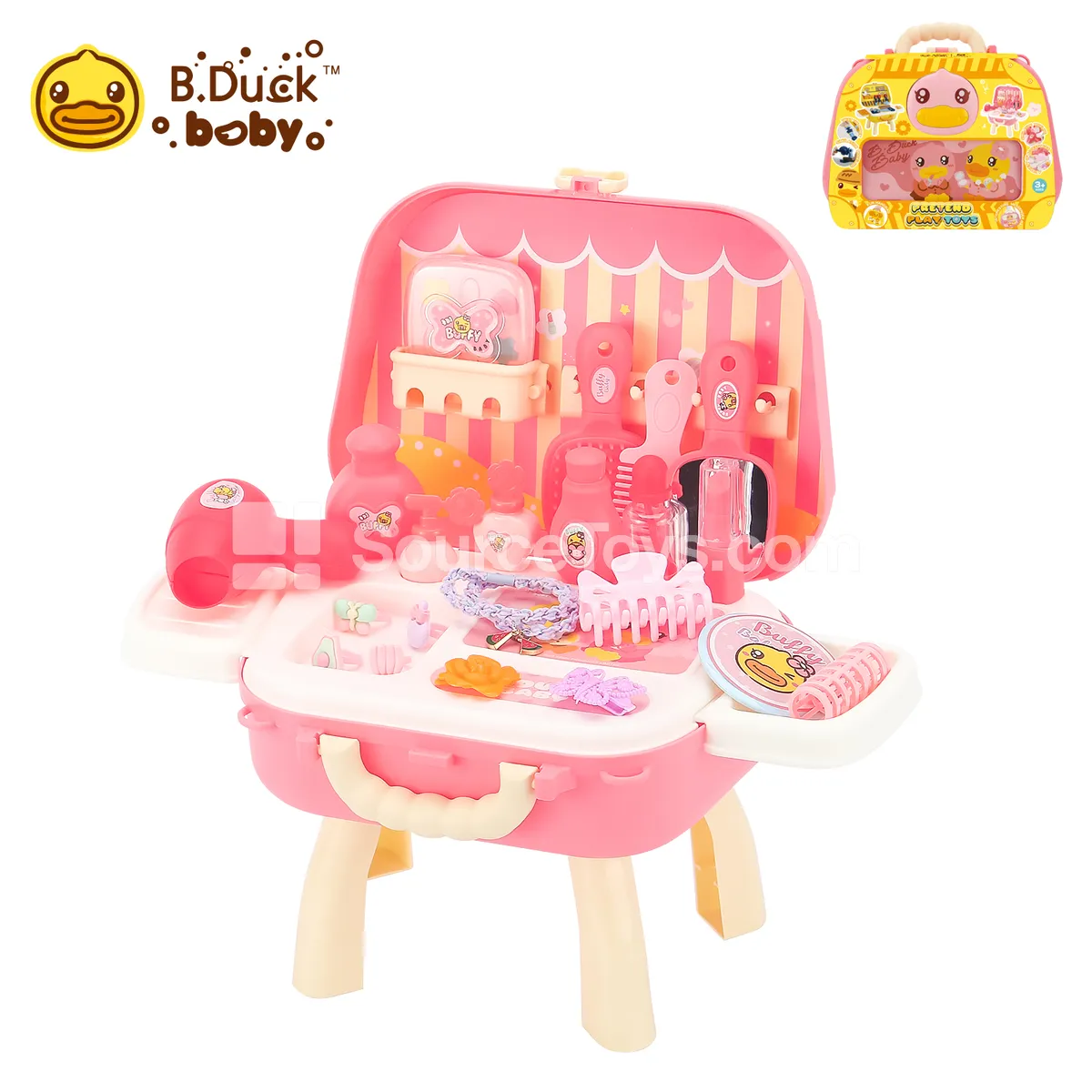 Pretend Play Vanity Set with Electric Hair Dryer, Mirror, Perfume Bottle, Comb, and Storage Bag Pretend Play Vanity Set with Electric Hair Dryer, Mirror, Perfume Bottle, Comb, and Storage Bag