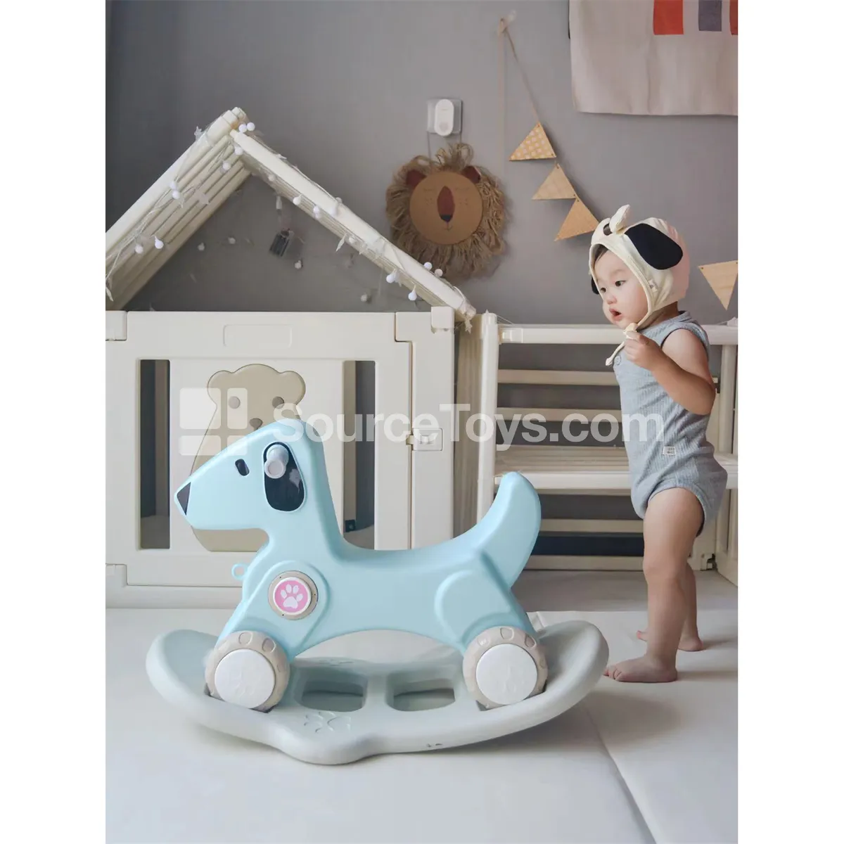 Cartoon Ride-On Horse Scooter (Blue, Yellow, Pink)