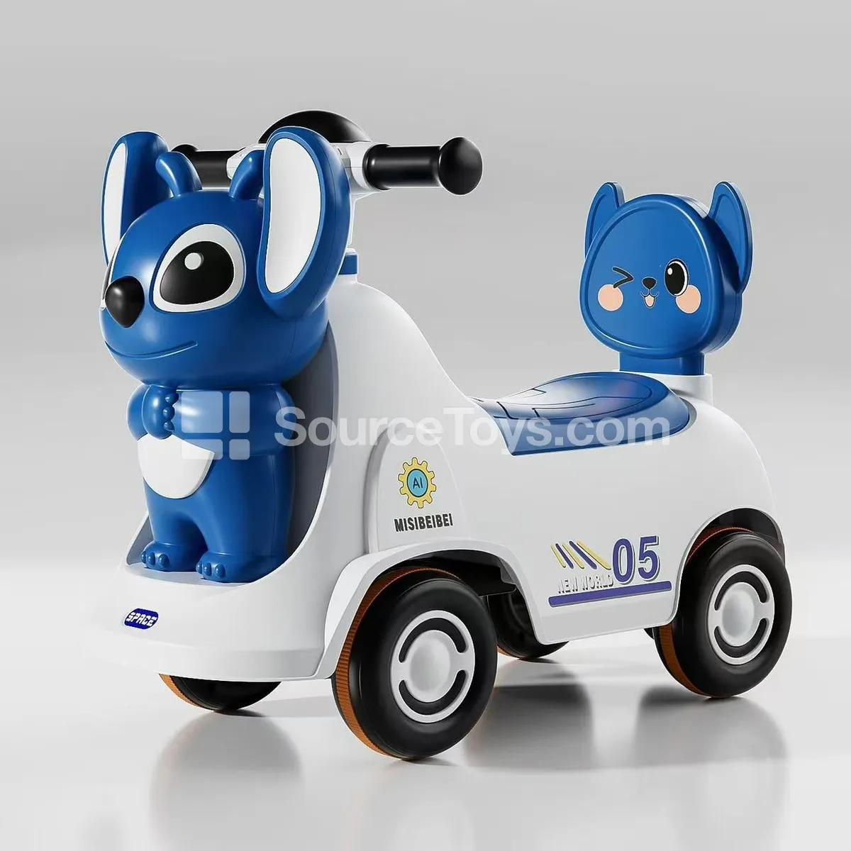 Cartoon Ride-On Scooter with Music & Light and Backrest (Blue/Pink/Purple)