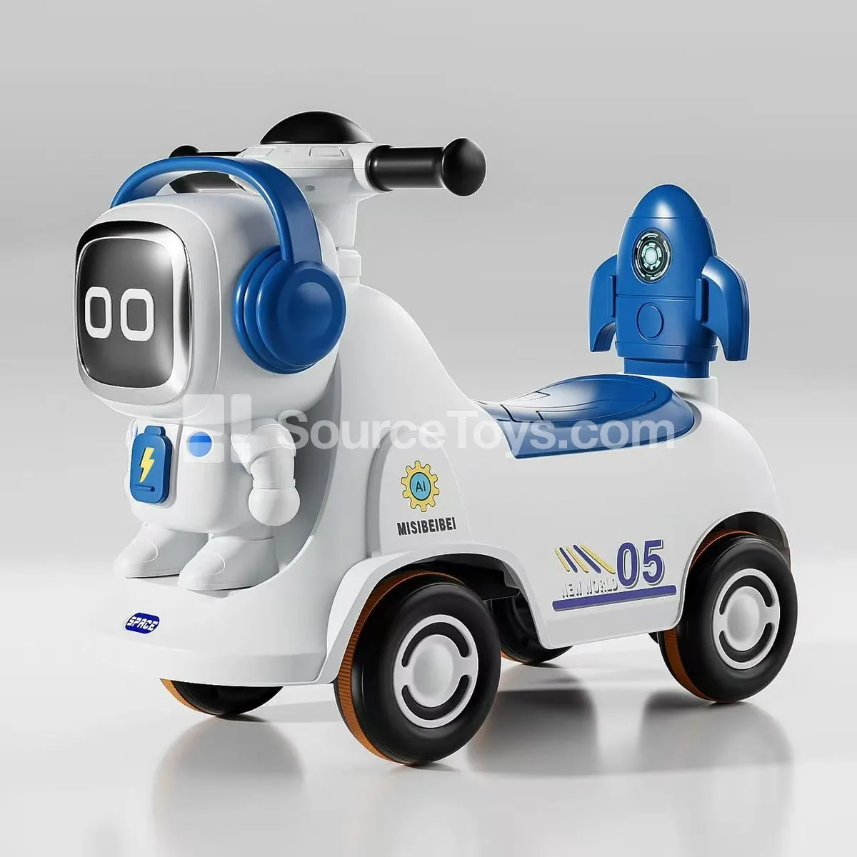 Cartoon Ride-on Scooter with Music & Light Backrest (Blue/Pink/White)