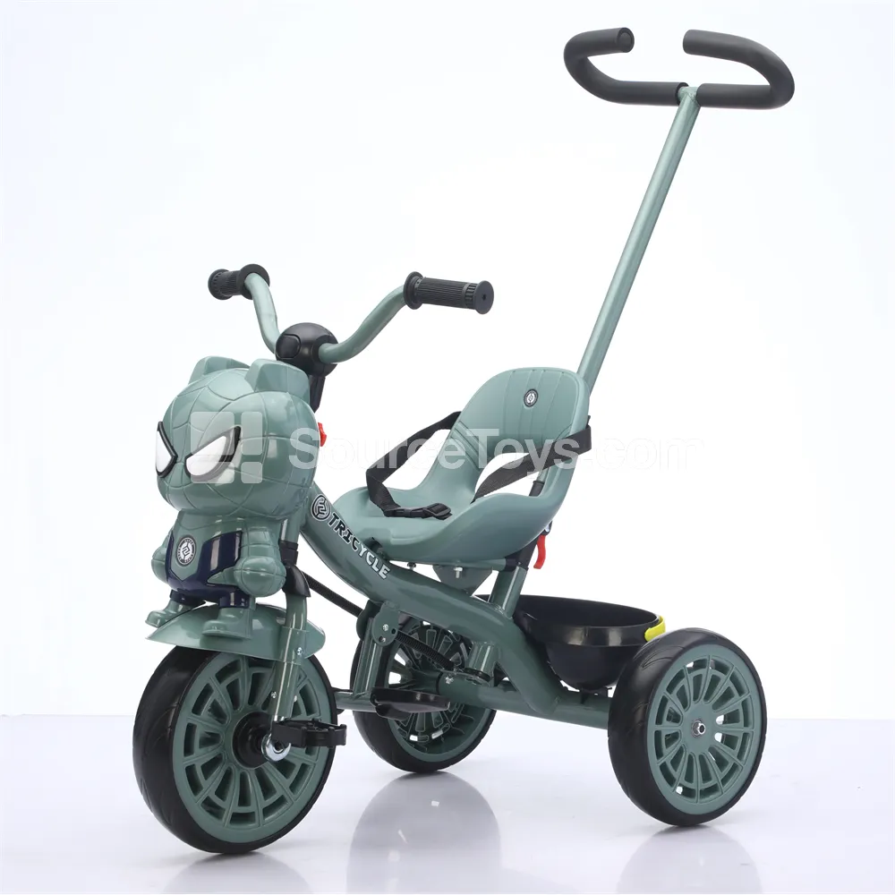 Cartoon Front Tricycle with Storage Bucket and Push Handle Cartoon Front Tricycle with Storage Bucket and Push Handle