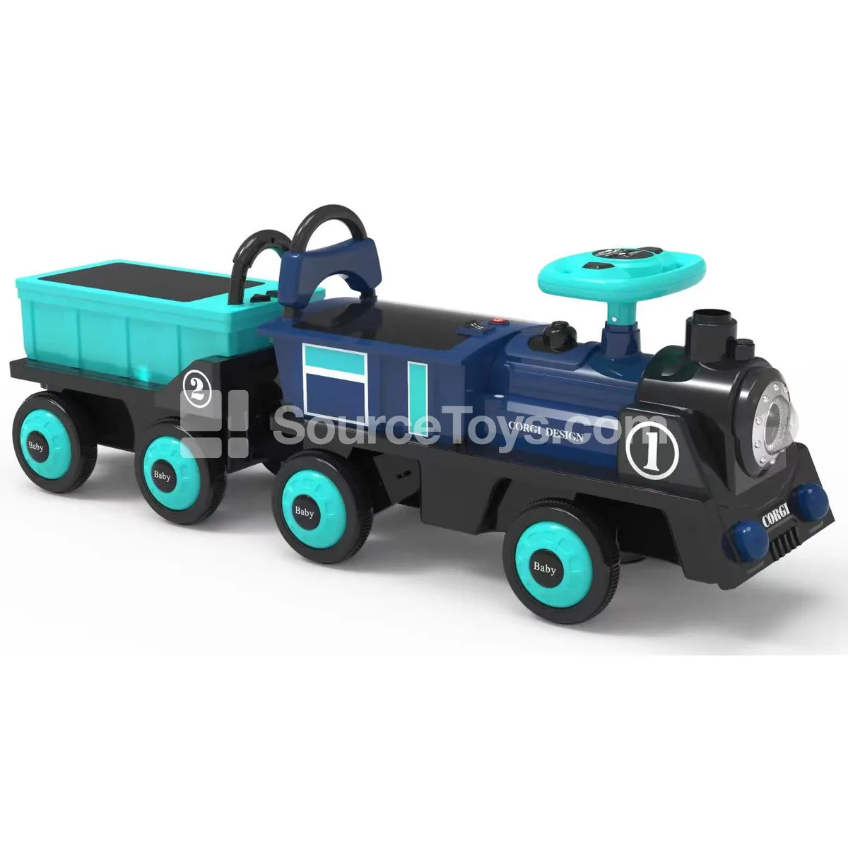 Electric Single-Drive Train Ride-On (Red, Yellow, Blue, Green)