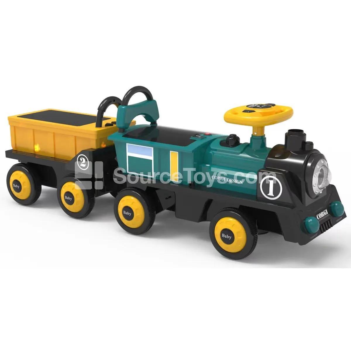 Electric Dual-Drive Train Ride-On (Red, Yellow, Blue, Green)