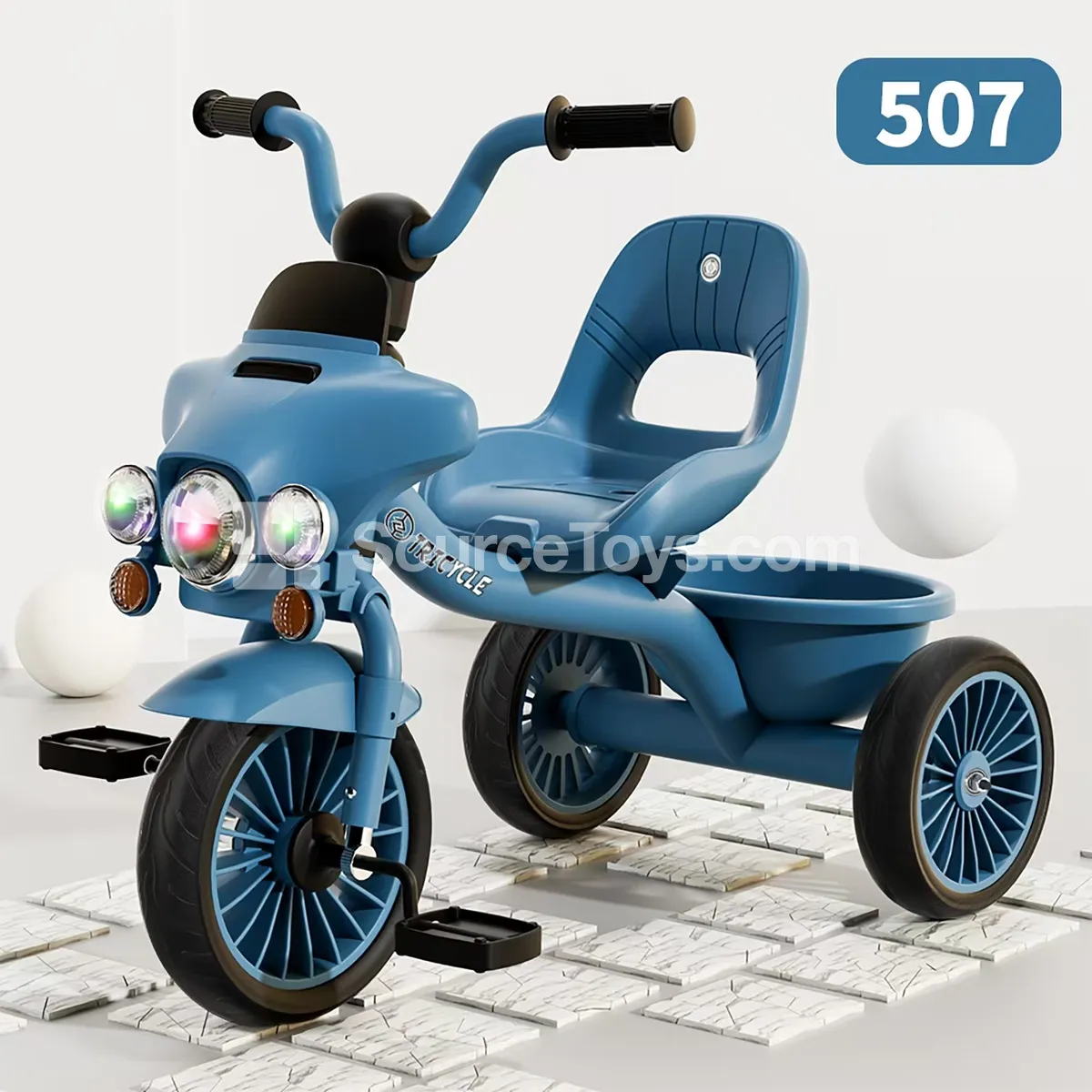 Tricycle with Bucket Green/Pink/Blue