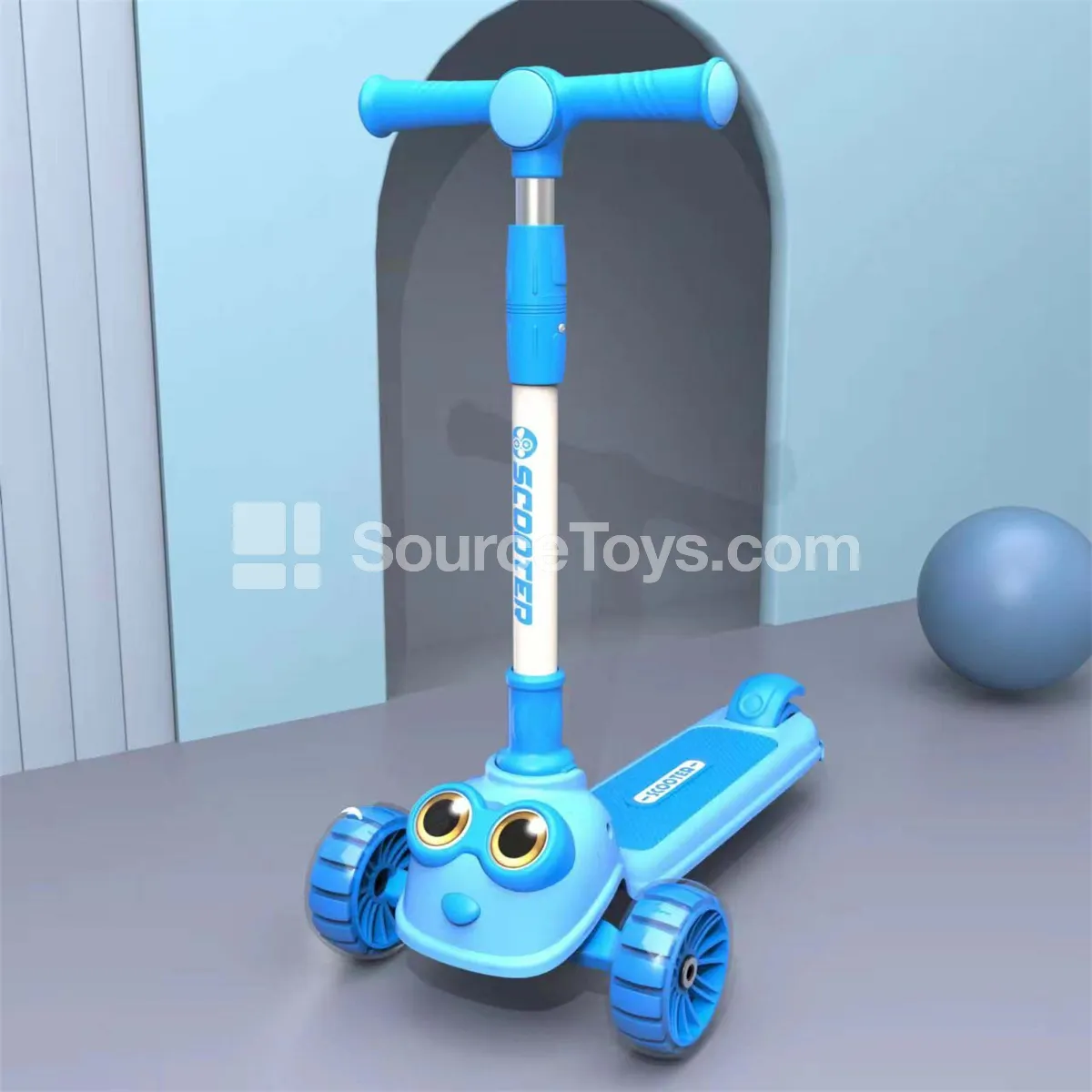 Cartoon Big-Eye Frog Scooter (Blue, Yellow, Pink)
