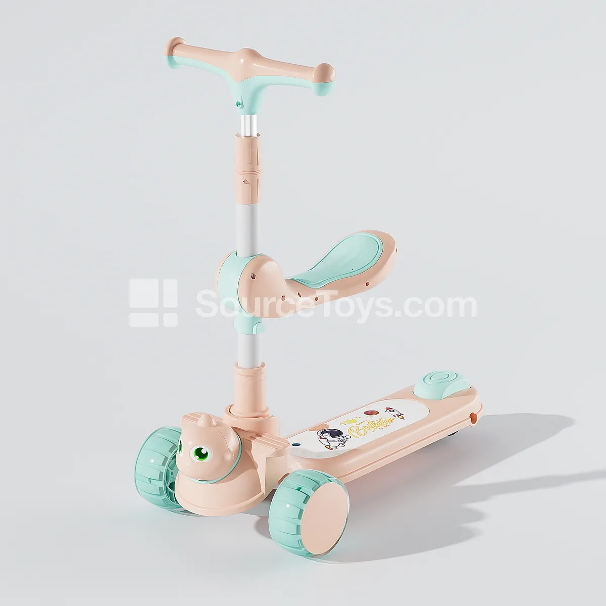 Cartoon Dinosaur Scooter with Seat (Pink/Green/Khaki White)