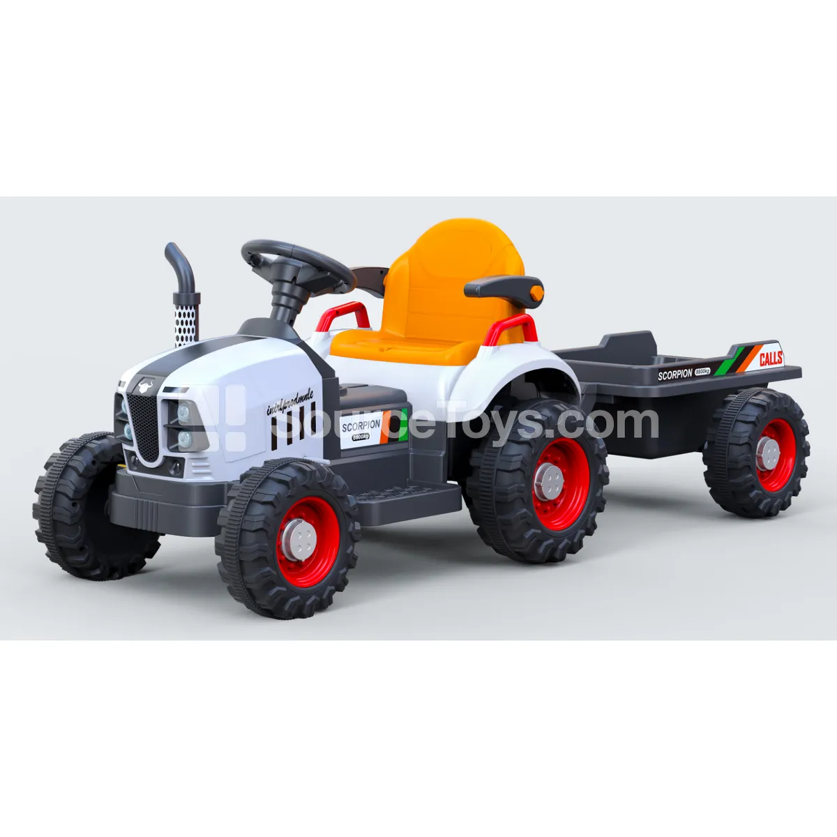 Electric Remote Control Tractor Ride-On with Trailer (White/Yellow) Electric Remote Control Tractor Ride-On with Trailer (White/Yellow)