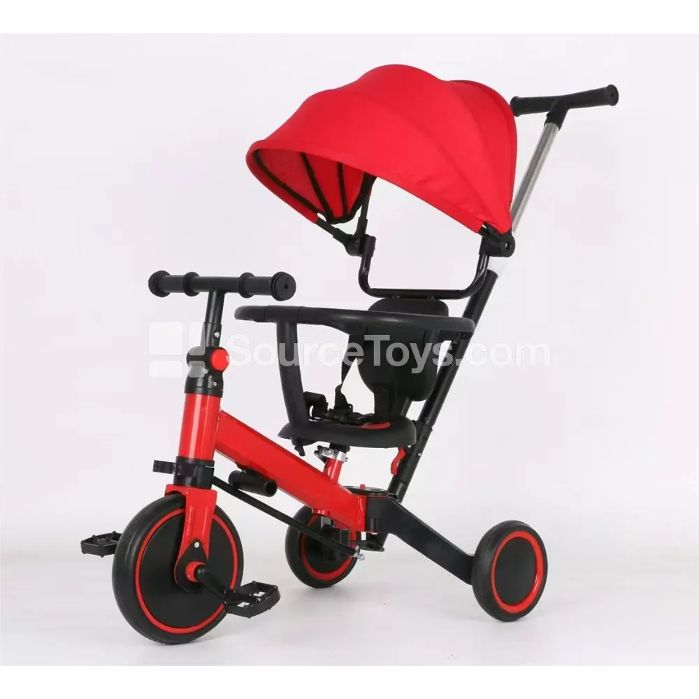 Children's Tricycle with Full Enclosure Guardrail, Backrest, Push Handle, and Sun Canopy (Red, Yellow, White) Children's Tricycle with Full Enclosure Guardrail, Backrest, Push Handle, and Sun Canopy (Red, Yellow, White)