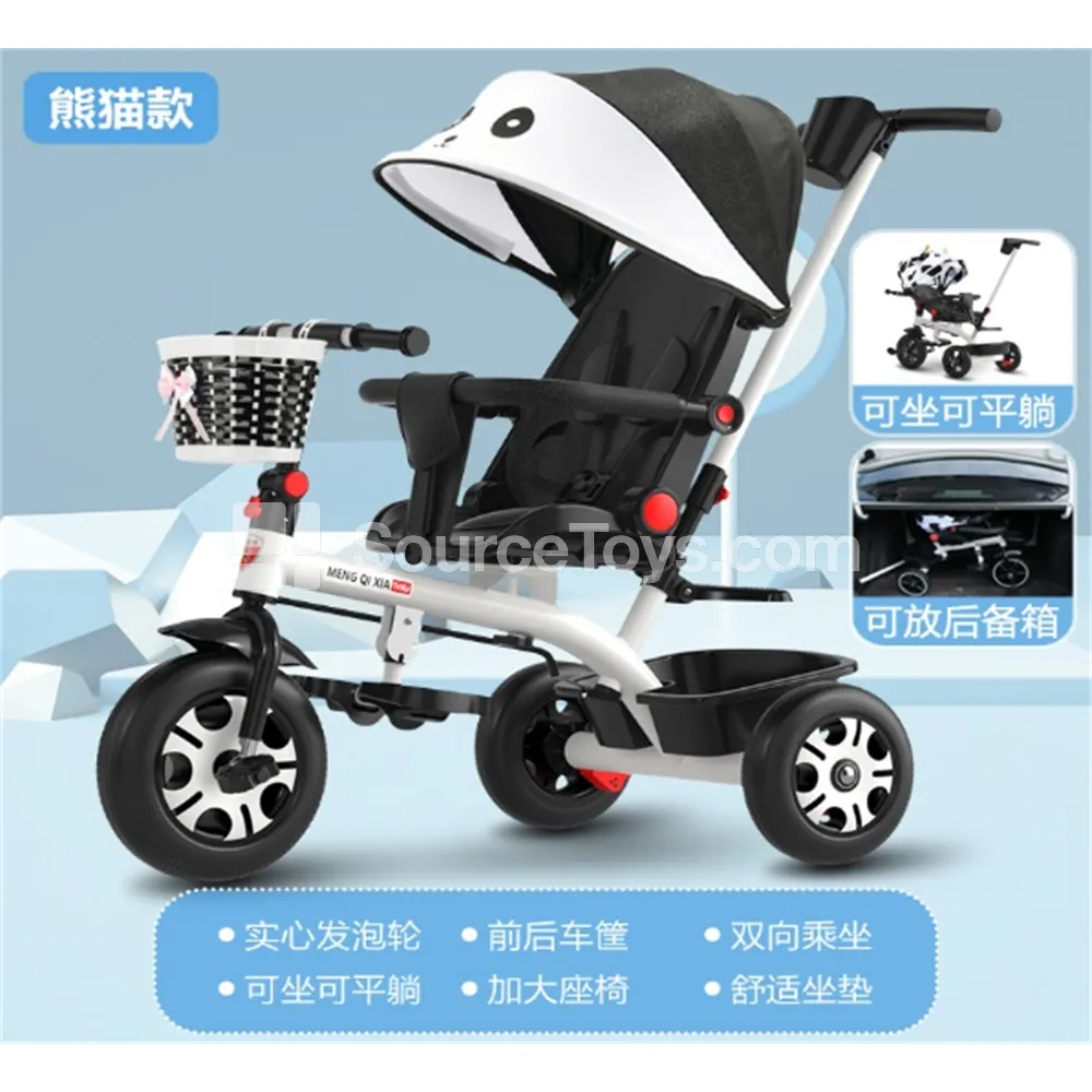Children's Tricycle with Canopy and Push Handle (White Frame + Panda Canopy) Children's Tricycle with Canopy and Push Handle (White Frame + Panda Canopy)