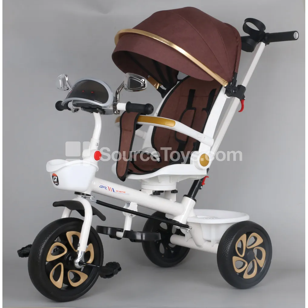 Children's Tricycle with Push Handle and Canopy (Black, Brown, Gray) Children's Tricycle with Push Handle and Canopy (Black, Brown, Gray)