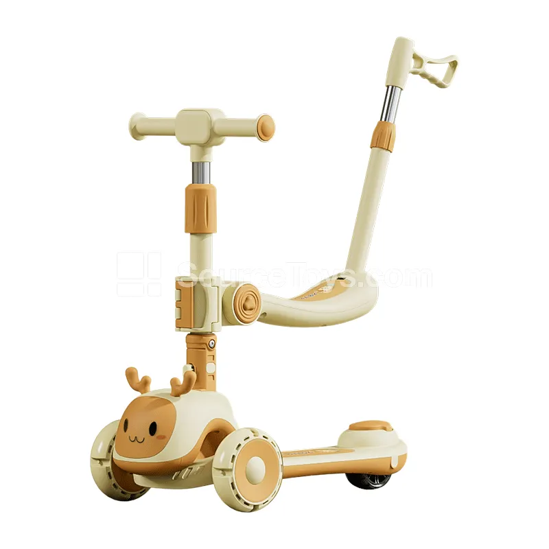 Cartoon Reindeer Push Scooter with Seat (Pink, Green, Khaki, Orange)