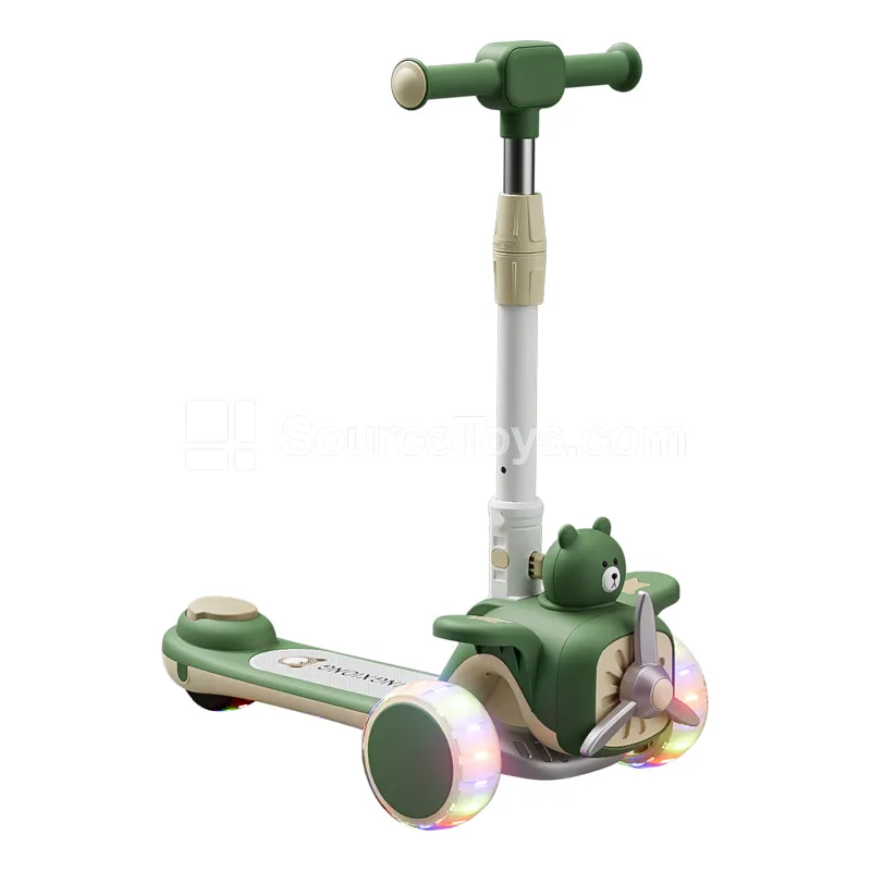 Cartoon Bear Airplane Scooter Ride-On (Brown, Green, Pink, Blue)