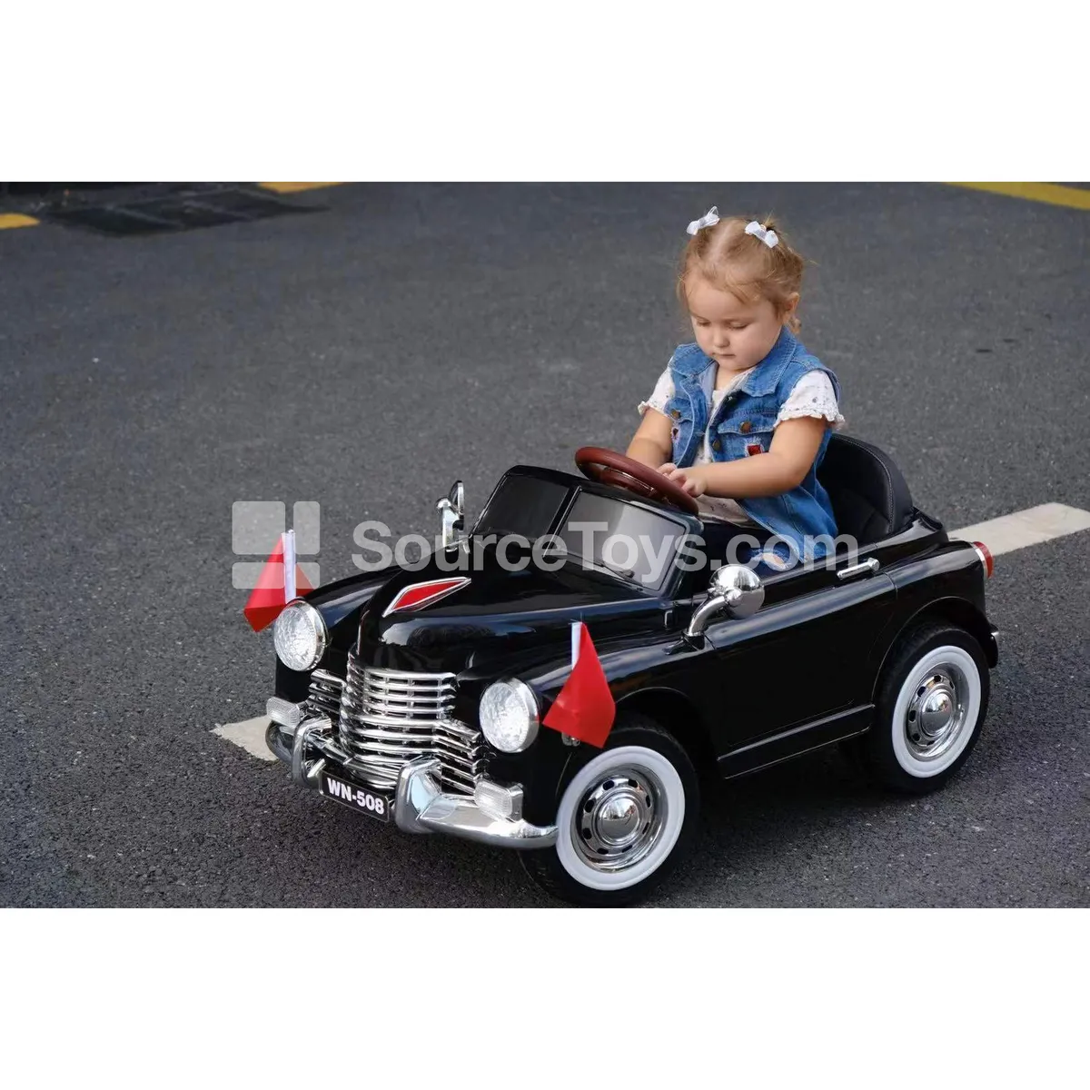 Electric Remote Control Double-Drive Double-Door Retro Convertible Luxury Car Ride-On (Red, Black) Electric Remote Control Double-Drive Double-Door Retro Convertible Luxury Car Ride-On (Red, Black)