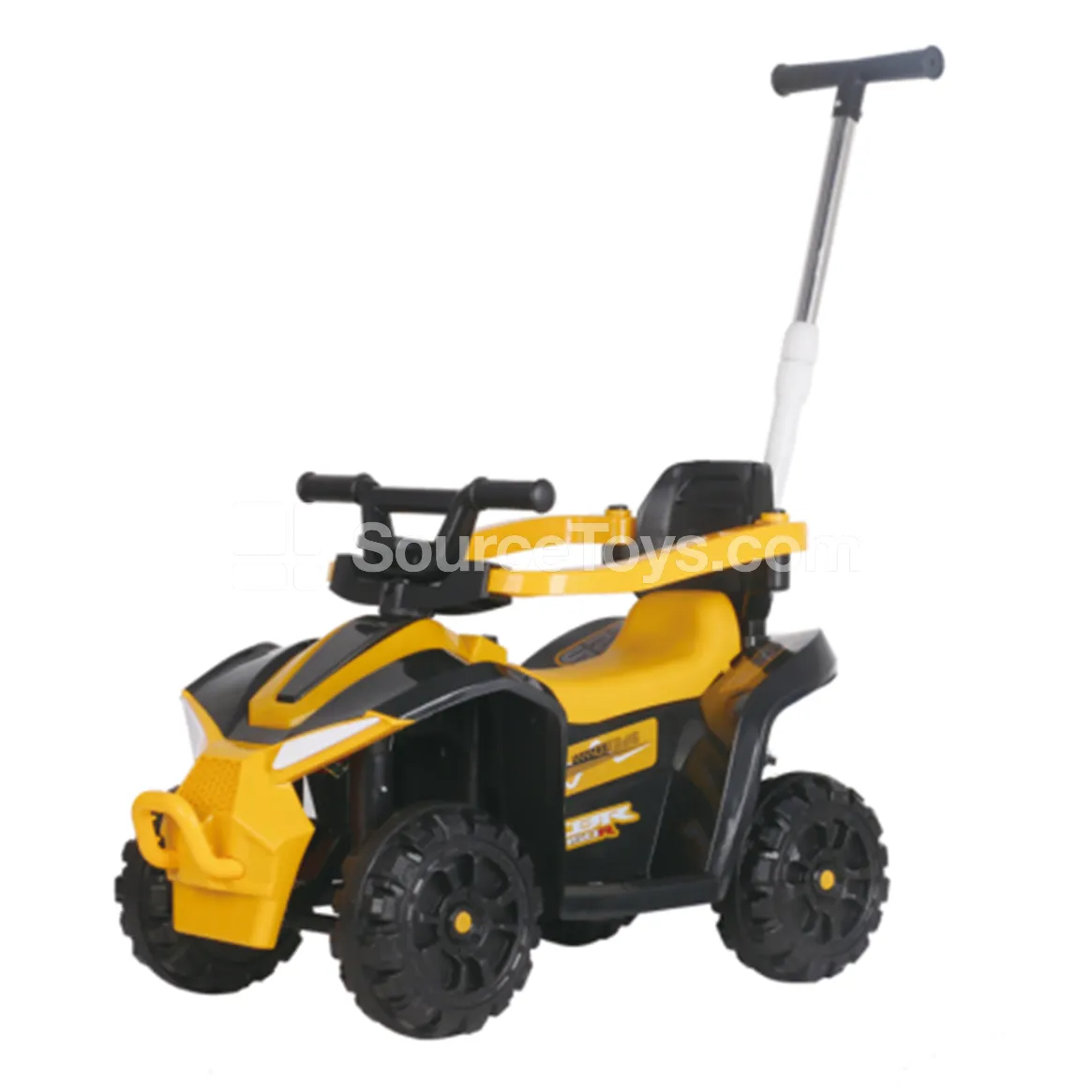 Electric Beach Ride-On with Push Handle and Seat Back (Red/Yellow/Blue)