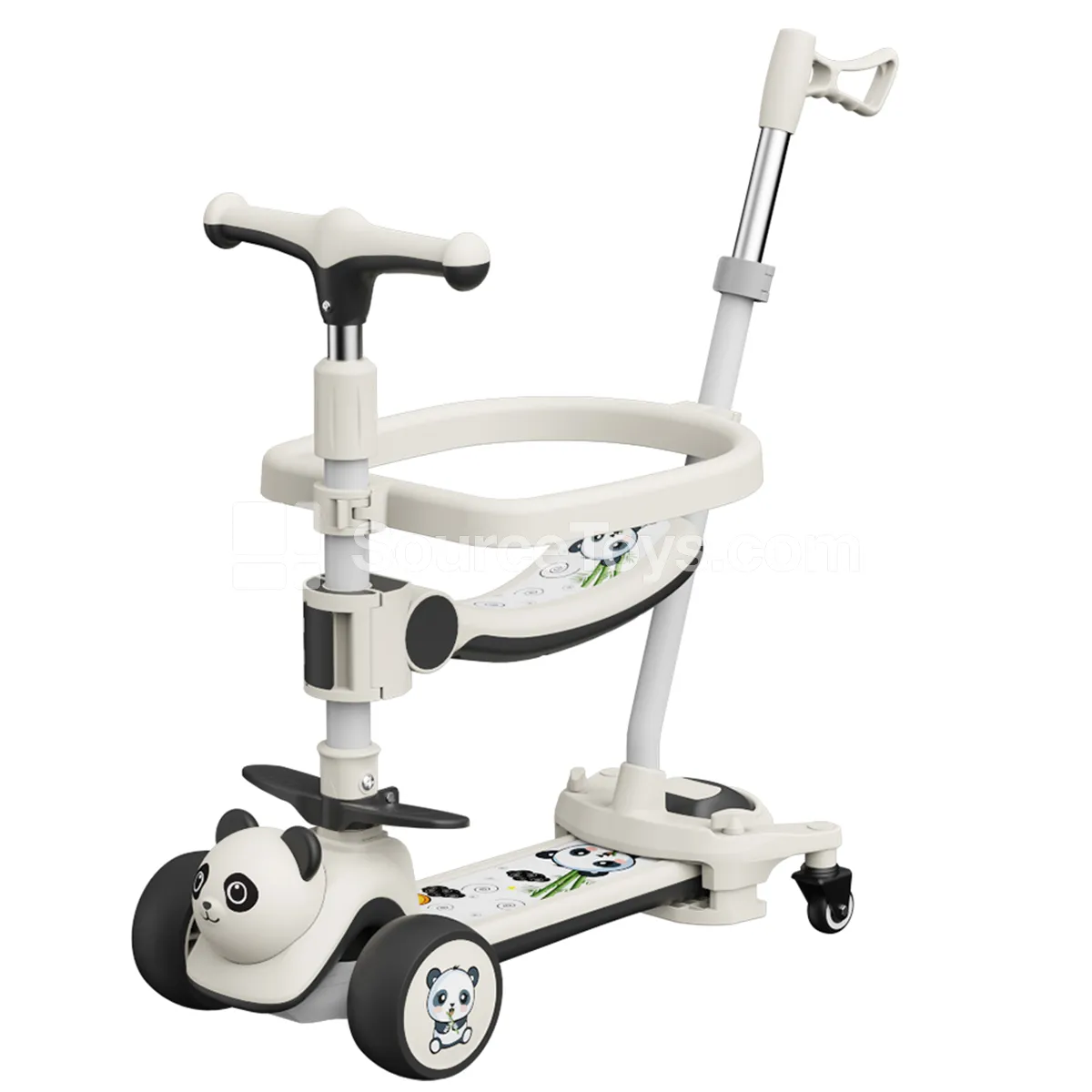 Cartoon Panda Scooter with Fence, Push Handle and Seat