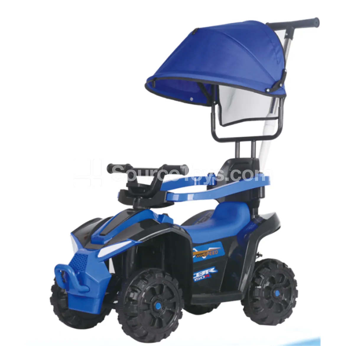 Electric Beach Scooter with Canopy, Push Handle, and Seat Backrest (Red/Yellow/Blue)