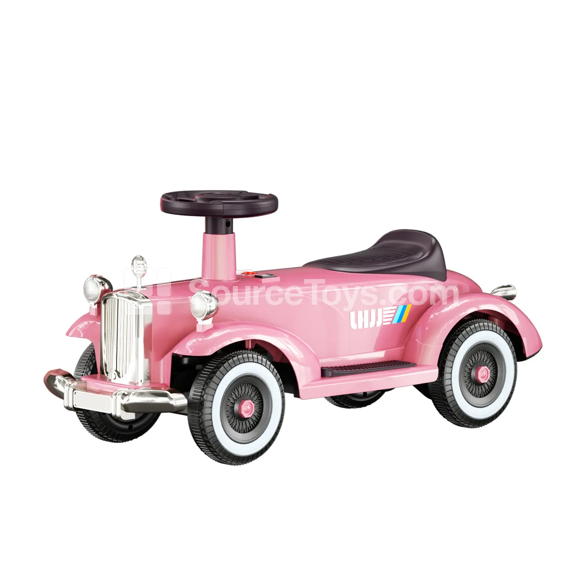 Electric Vintage Car Ride-On (Red, Pink, Khaki, Dark Green)