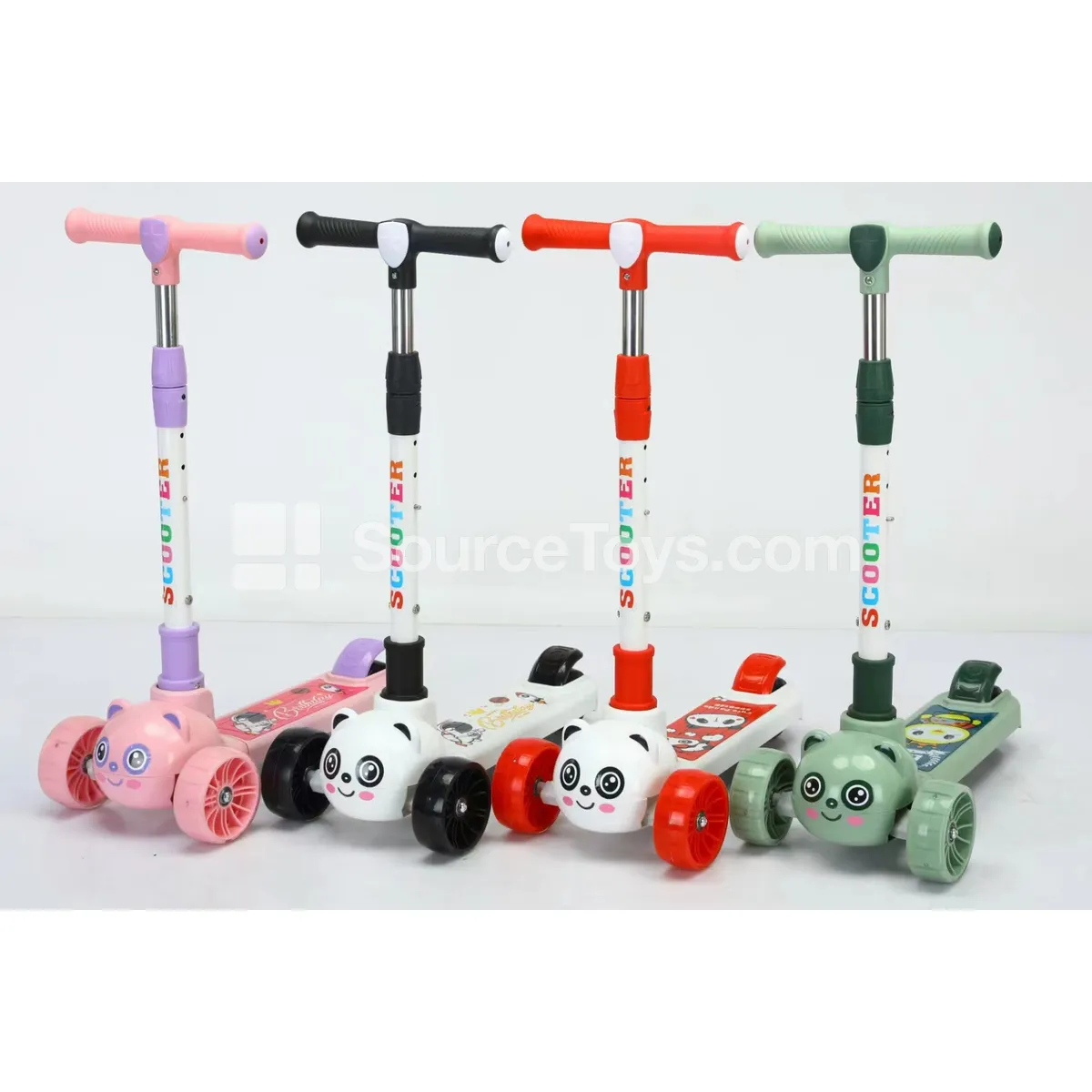 Cartoon Panda Ride-On Scooter (Black, Red, Green, Pink)