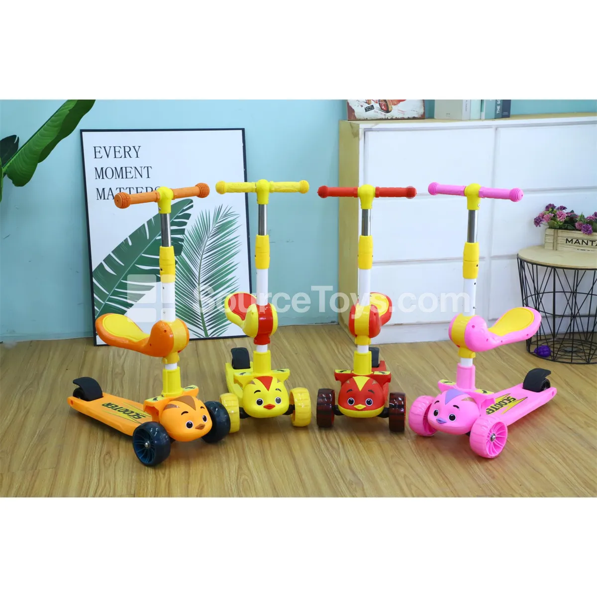 Cartoon Scooter with Seat (Red, Yellow, Pink, Blue)