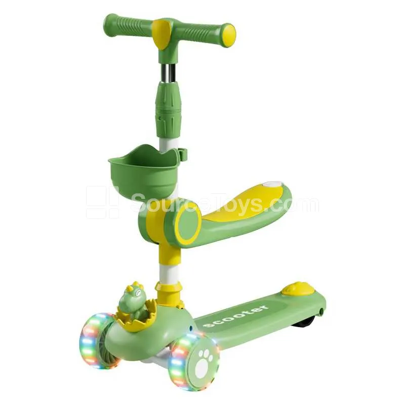 Small Dinosaur Scooter with Basket and Seat (Khaki, Green, Pink, Blue)