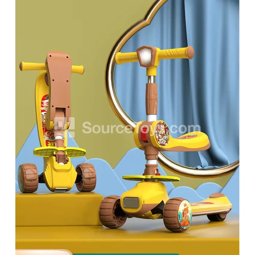 Kids Scooter with Seat and Airplane Design (Yellow-Green)